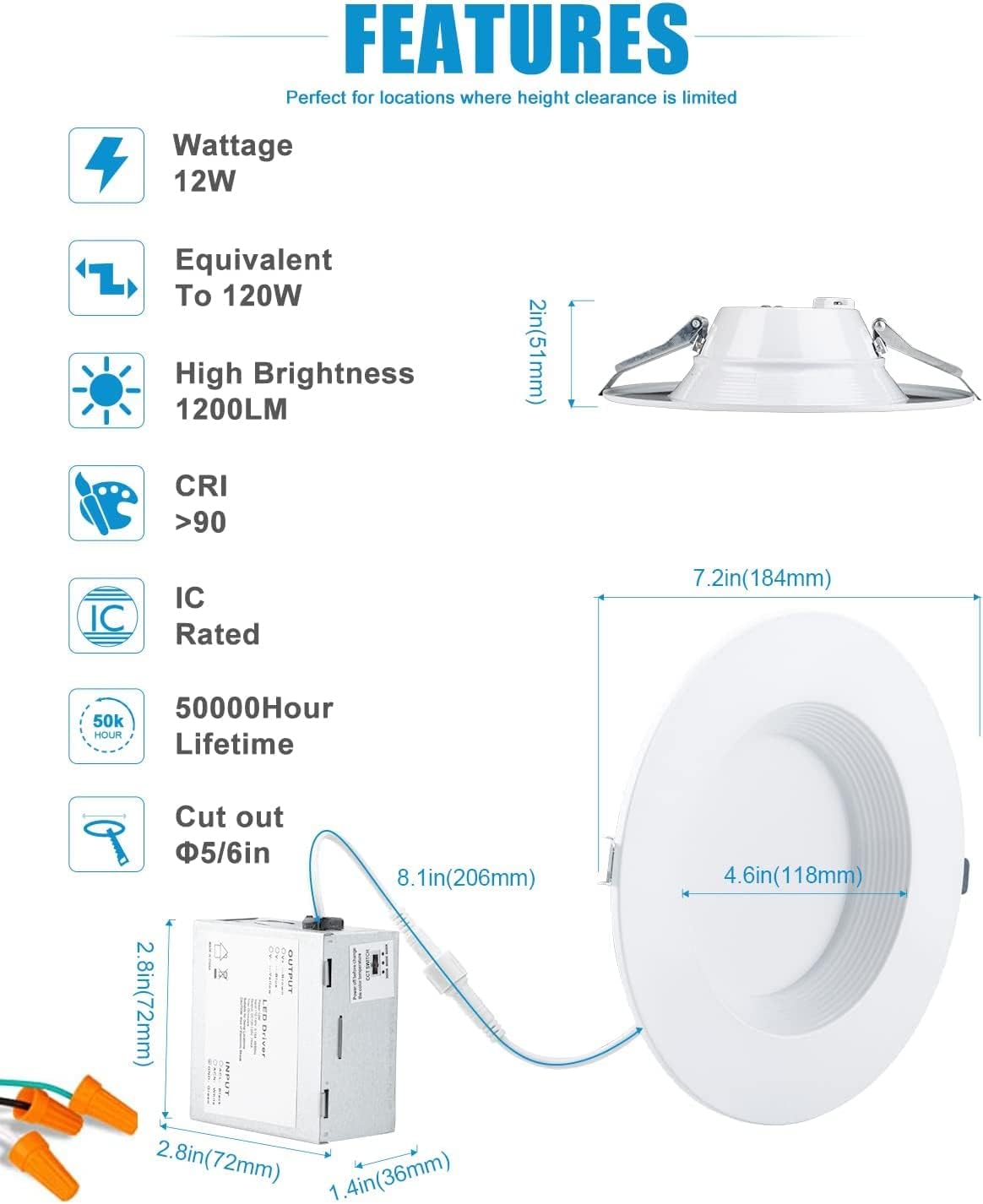 Lightdot 6 Inch Recessed Lighting 24 Pack White  12W Dimmable Led Downlight 3Cct Selectable (3000K/4000K/5000K)  Anti-Glare Slim Canless Ceiling Light