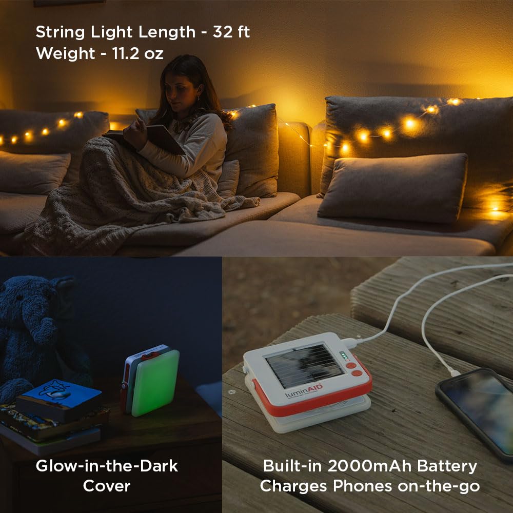 Luminaid Solar String Light With Phone Charger - Tent Lights For Camping - 32 Ft Sting Lights Perfect For Camping, Backyard, Patio, Rvs, Power Outages (1 Pack)