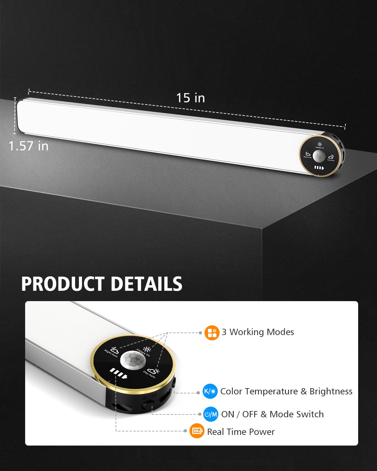 COLIJOY Motion Sensor Under Cabinet Lighting - 3-Color Dimmable, 84 LED, 15 In, Rechargeable 3200mAh Battery, Silver, 4-Pack