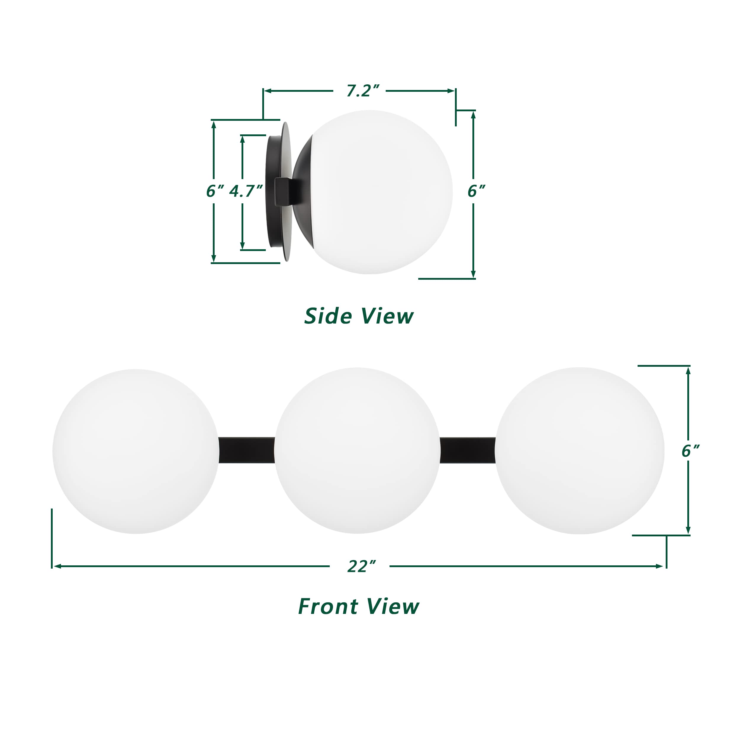Bathroom Vanity Light Fixtures, Modern 3 Lights Globe Wall Sconce Lighting Matte Black, Porch Wall Mount Light Fixture For Bathr
