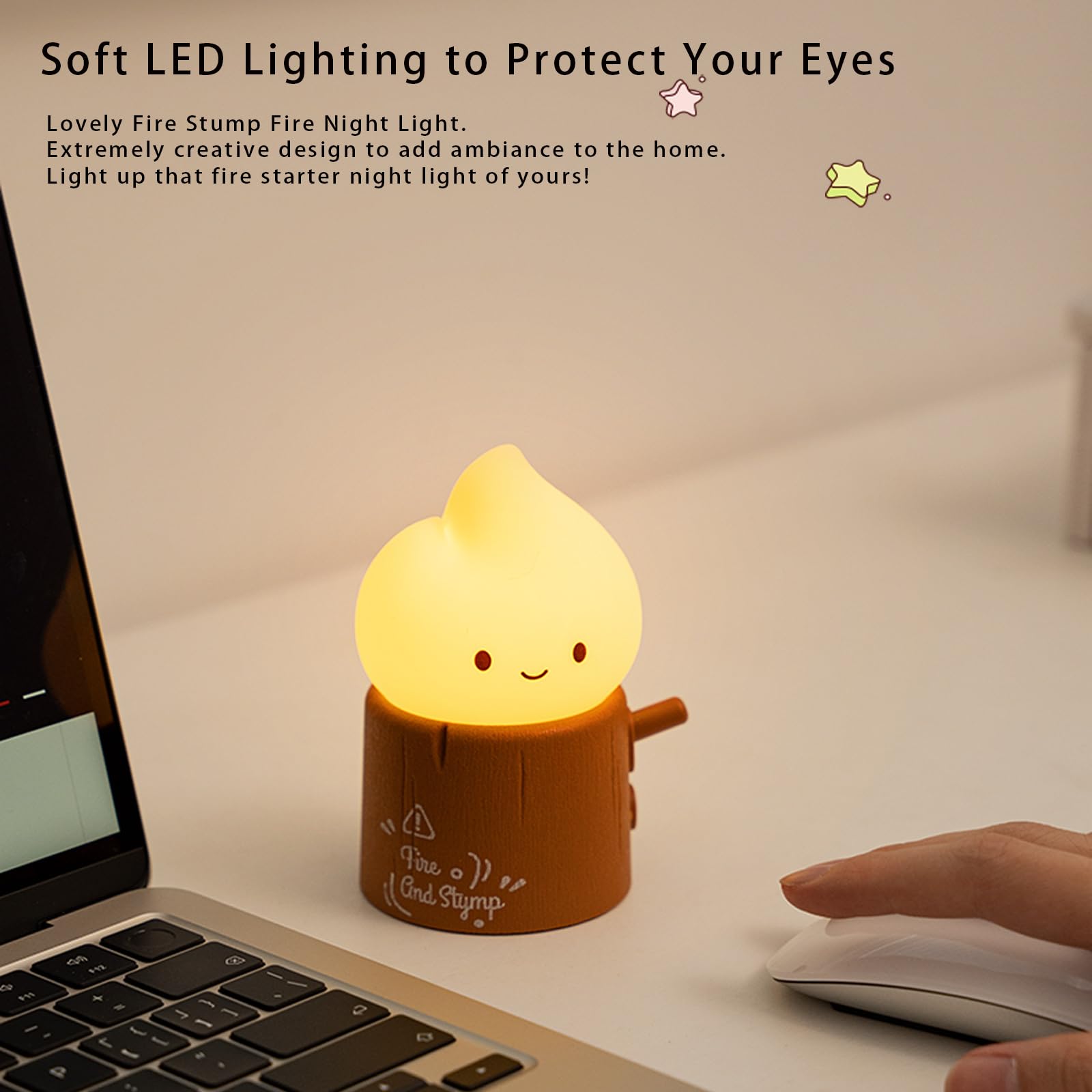 Deogos Ghost Campfire Night Light, Rechargeable & Dimmable, 2.8x3x4 inches, Tree-Candle, Model TreeGhost, Cute Kawaii Design