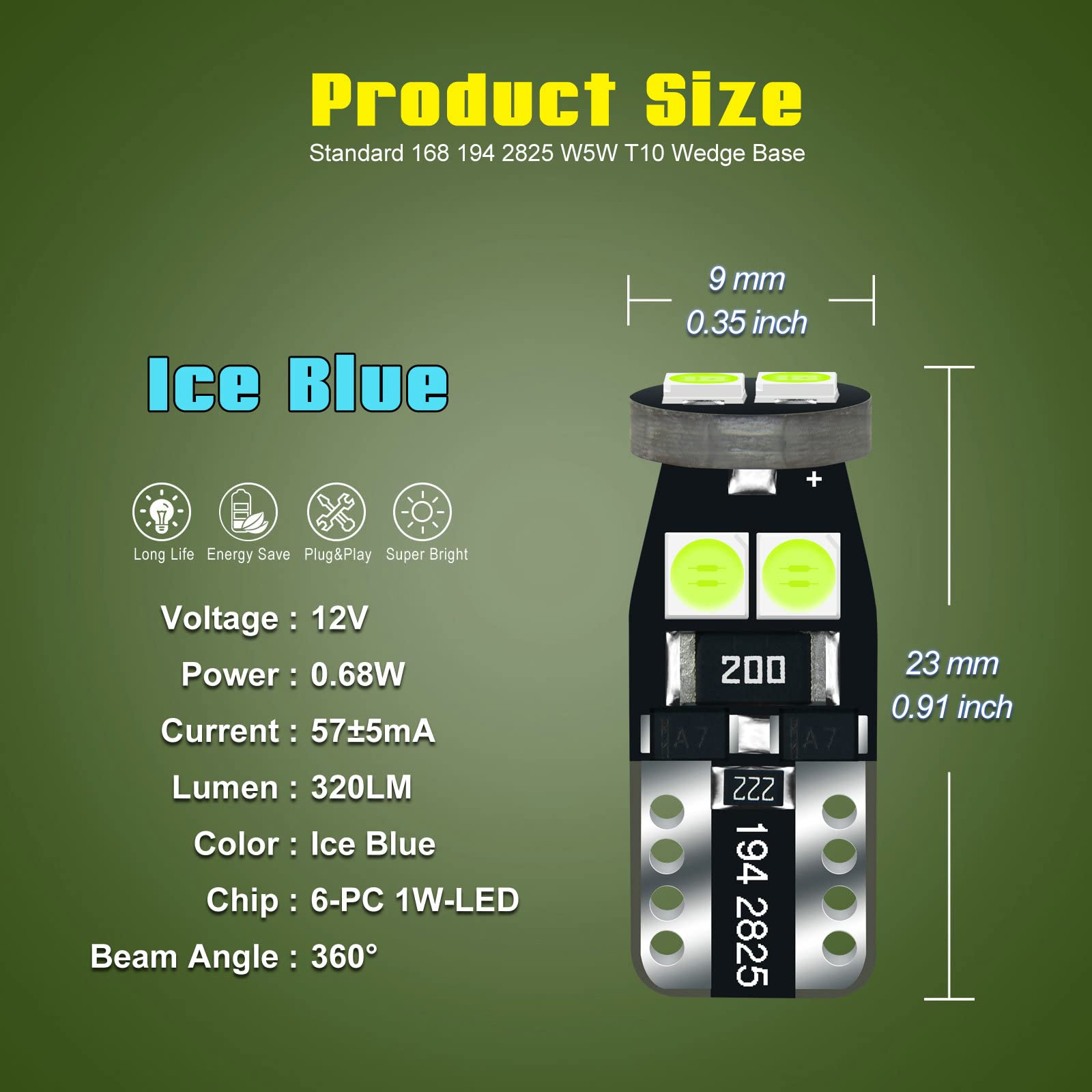 Dodofun 12V Ice Blue T10 W5W 158 168 194 2825 Instrument Cluster Light Led Bulb Replacement For Dashboard Dash Panel Gauge Indicator Lamp With Socket Cross Pc168 Pc175 Pc194 Pc195 Pc160 Pc161 Pc195Na