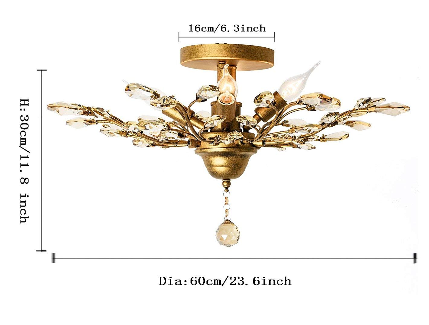 Ganeed Crystal Chandelier, 4-Light Vintage Pendant Lighting, Gold Finish for Living Room, Bedroom, Restaurant, Model GLM-XDD-4G