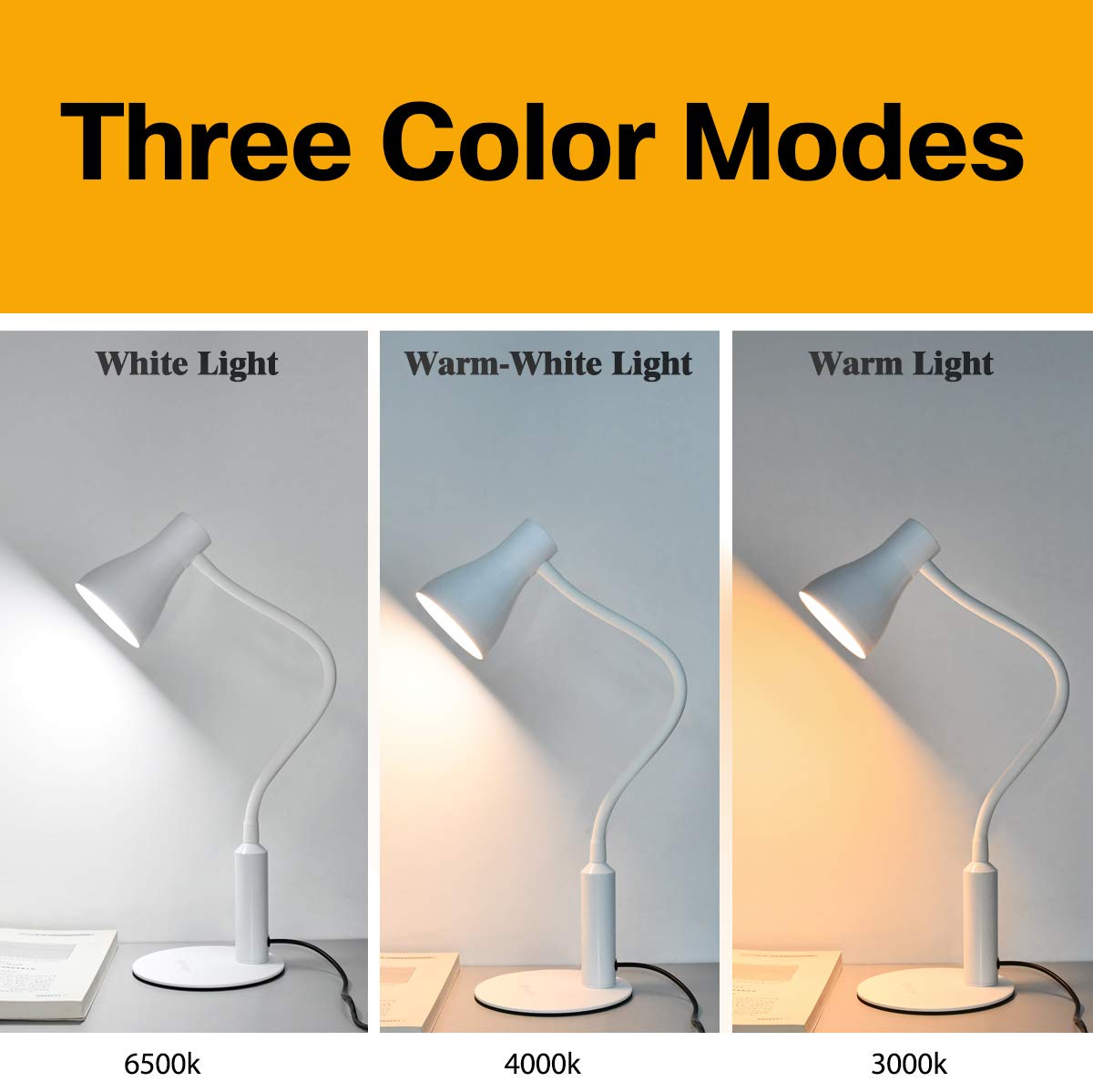CeSunlight LED Desk Lamp, 10W, 3 Lighting Modes, 6 Brightness Levels, Remote Control, Flexible Gooseneck, White, Model: Remote_Desk_Lamp_