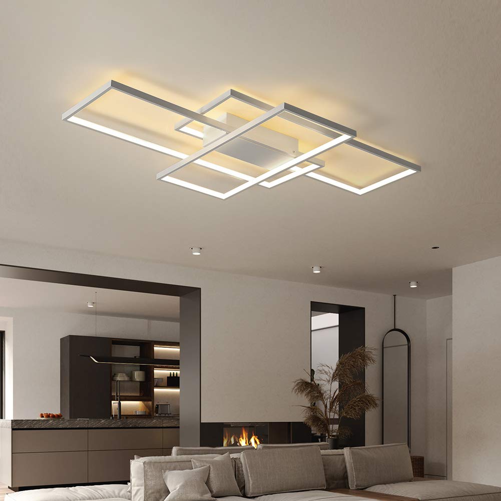 Okes 75W Modern Led Ceiling Light, Dimmable 3000-6000K, White Square Flush Mount, 35