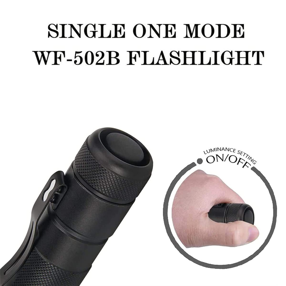 ULTRAFIRE WF-502B Tactical Flashlight - 1000 Lumens LED, Black Aluminum, Single Mode, Compact EDC with Holster (Battery Not Included)