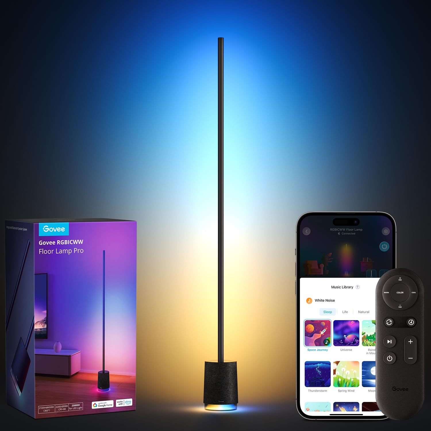 Govee Floor Lamp Pro RGBIC LED with Bluetooth Speaker, 2100 Lumens, Black, Model H6079