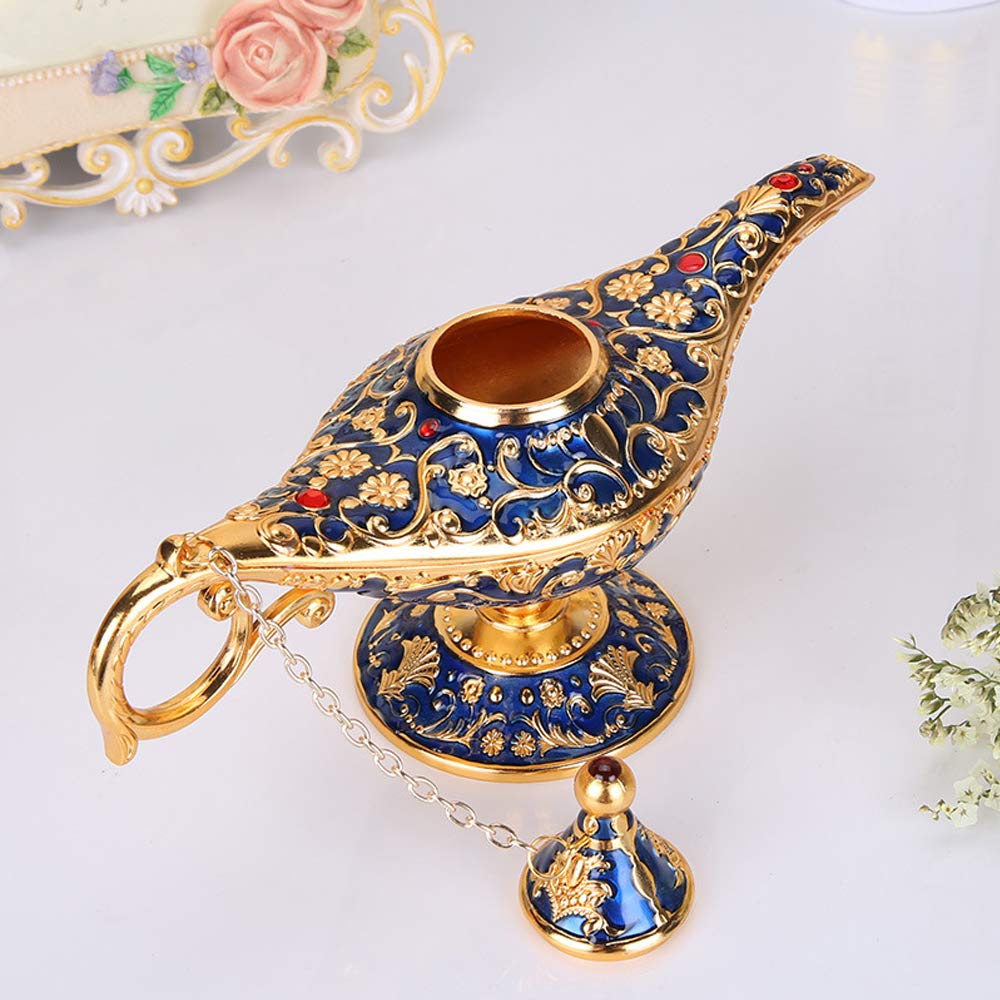 ANQIA Vintage Aladdin Genie Lamp - Zinc Alloy Table Decoration & Gift - Gold & Blue