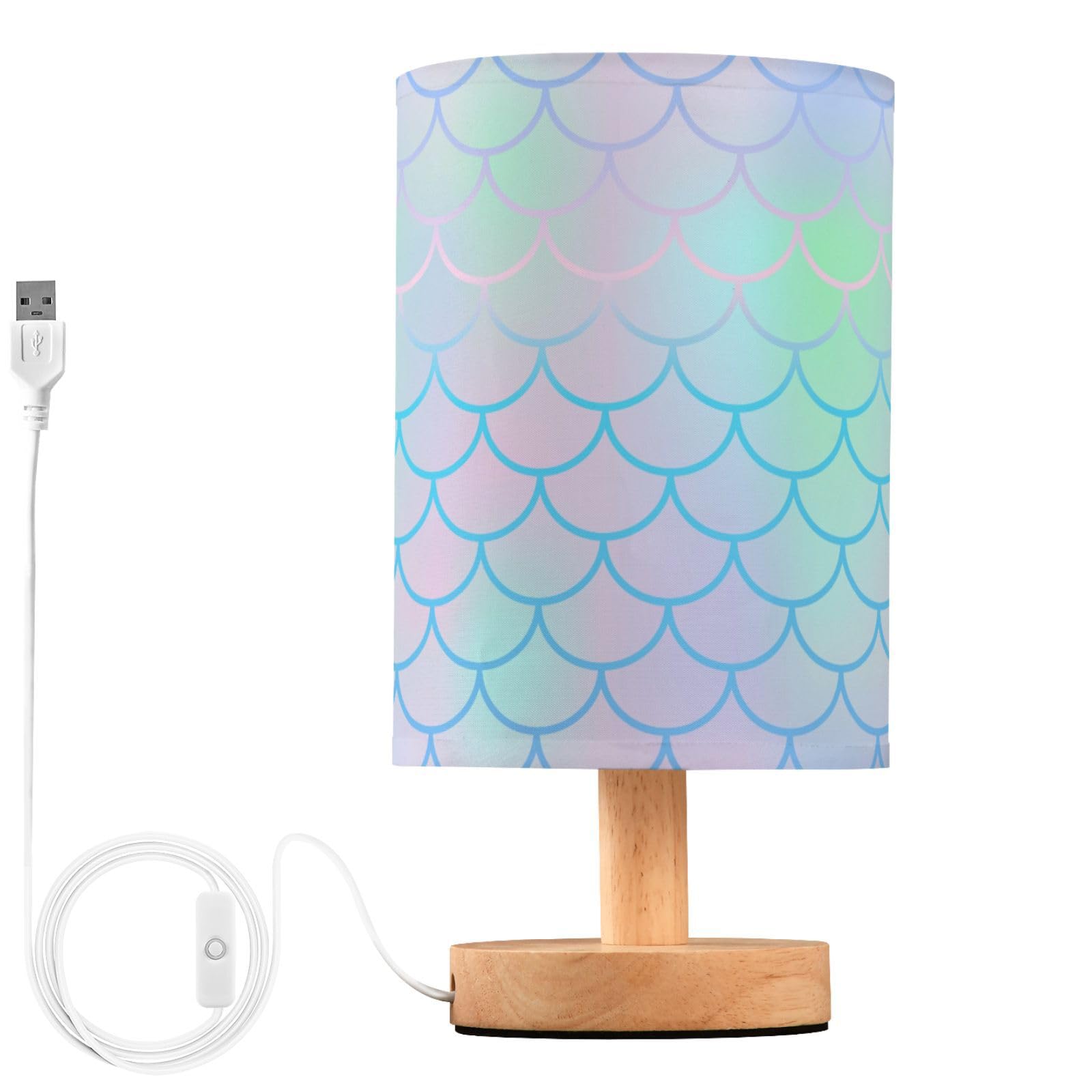 Alaza Fish Scale Mermaid Funny Decor Bedside Table Lamp With Usb Port For Bedroom Nightstand Office Desk Led Bulb Included