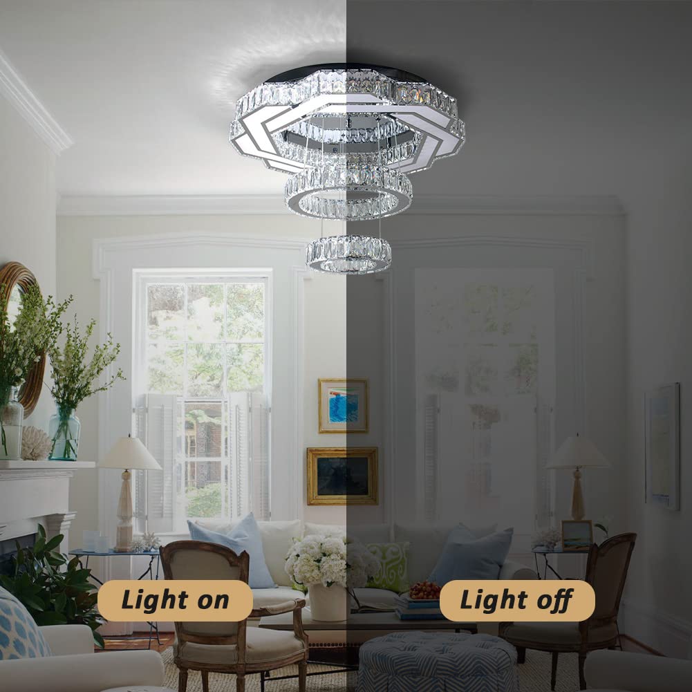 xychfantligh 22.5" Crystal Chandelier - Modern LED Flush Mount Light, Cool White, Large for Living Room, Bedroom, Dining Room, Model XX008
