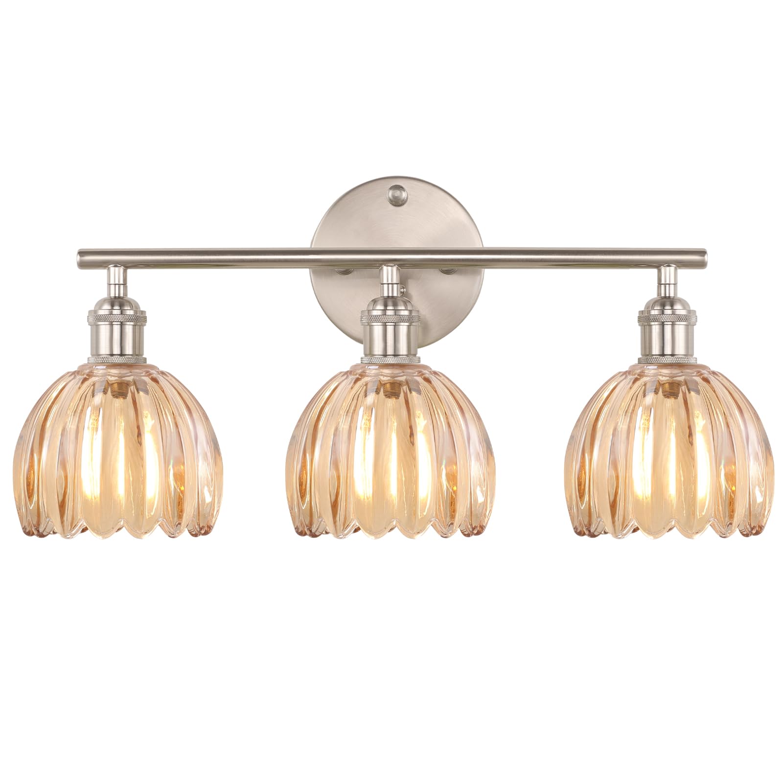 Shenmoyl Bathroom Light Fixtures  3-Light Vanity wall Light Over Mirror with Amber Tulip Glass Shade for Bedroom Living Room (Bulb Not Included)  Satin Nickel
