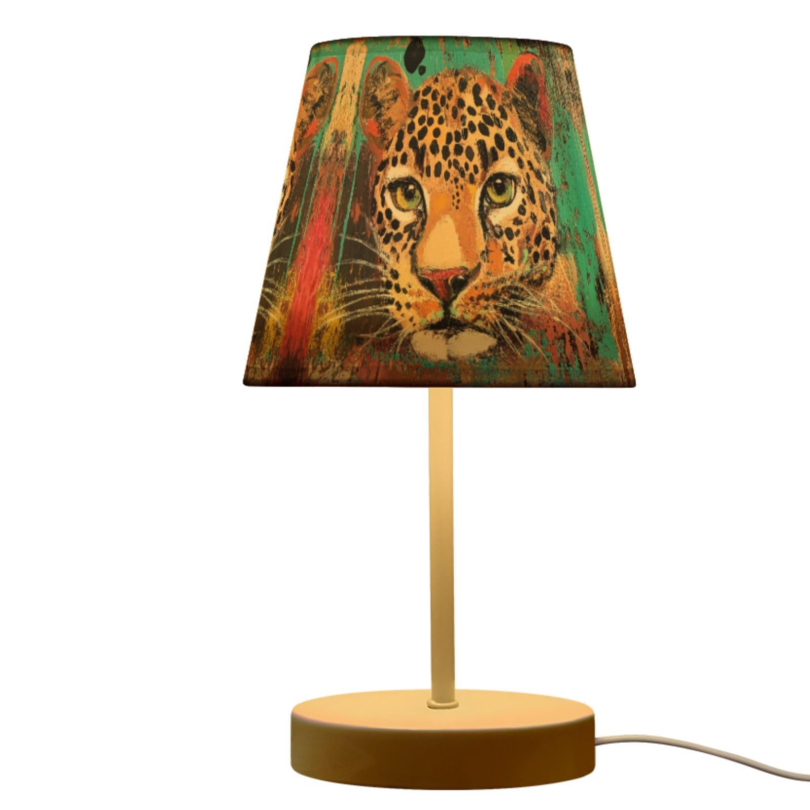 Peystean Modern 3 Colors Dimmable LED Table Lamp, Leopard Texture Linen Shade 10.8 Bedside Nightstand Light with USB Port Gift f