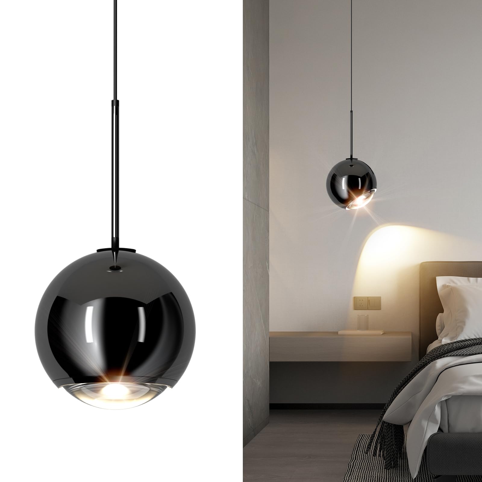 ziidoo Modern Black Pendant Light Globe Chandelier,90 Degree Rotation Arbitrarily Adjustable Electroplate Hanging Lamp for Kitch