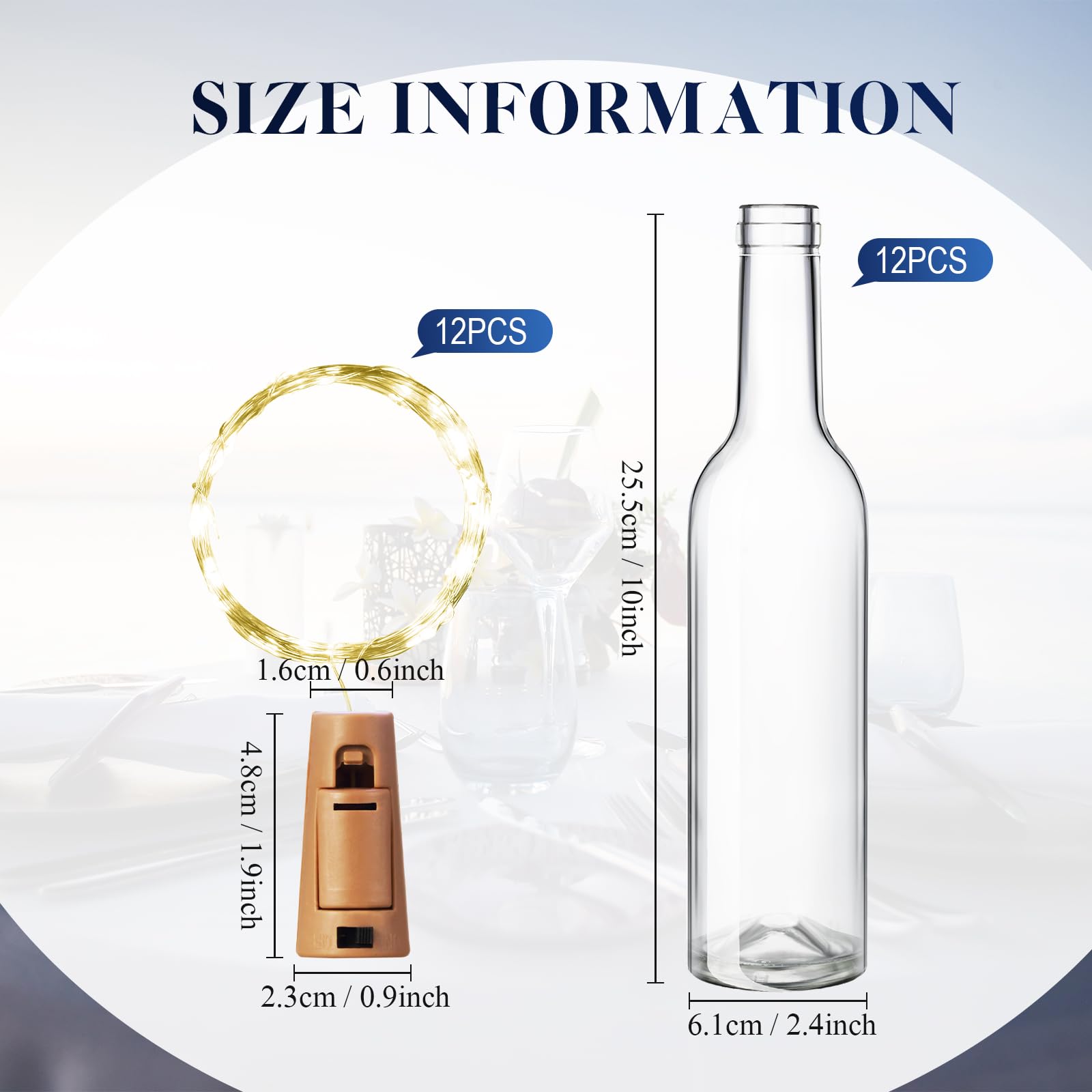 Rtteri 24 Pcs Wine Bottles with Cork Lights, Glass, 10 x 2.4 Inch, Warm White, Model HUN-Rtteri-3102