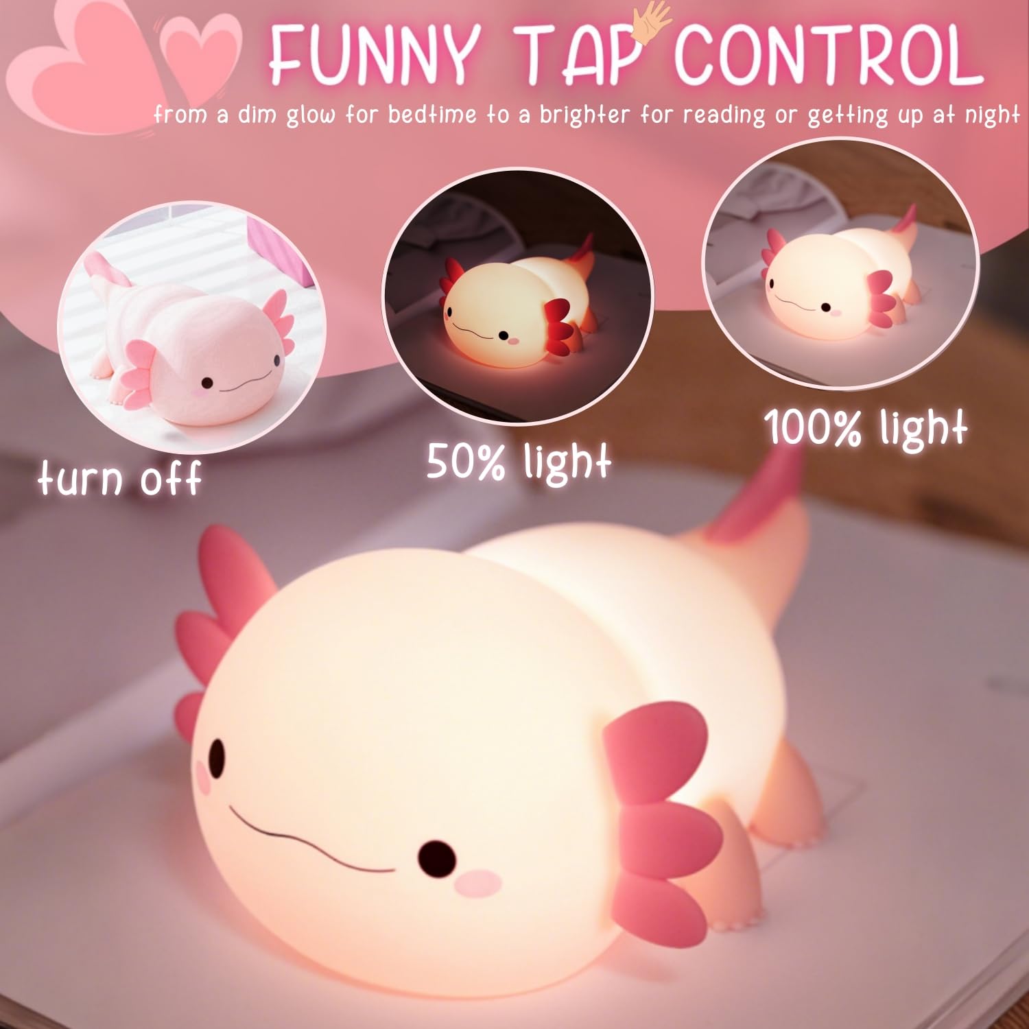 Yr Yrhh-Pet Axolotl Cute Night Light For Kids  Axolotl Lamp Girls Xmas Gifts  Rechargeable Bedside Nightlight  Squishy Dimmable Silicone Led Funny Animal Light  Baby Nursery Dorm Kawaii D?Cor Toys