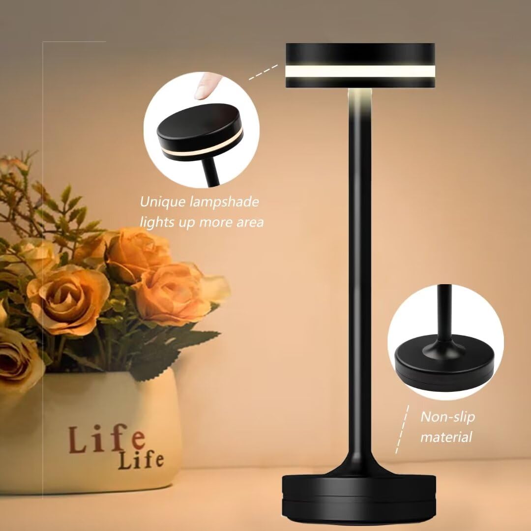 2Pcs Cordless Led Rechargeable Table Touch Lamp,3 Color Stepless Dimming,Built-In 5000Mah Battery Table Light, Ambient Light For