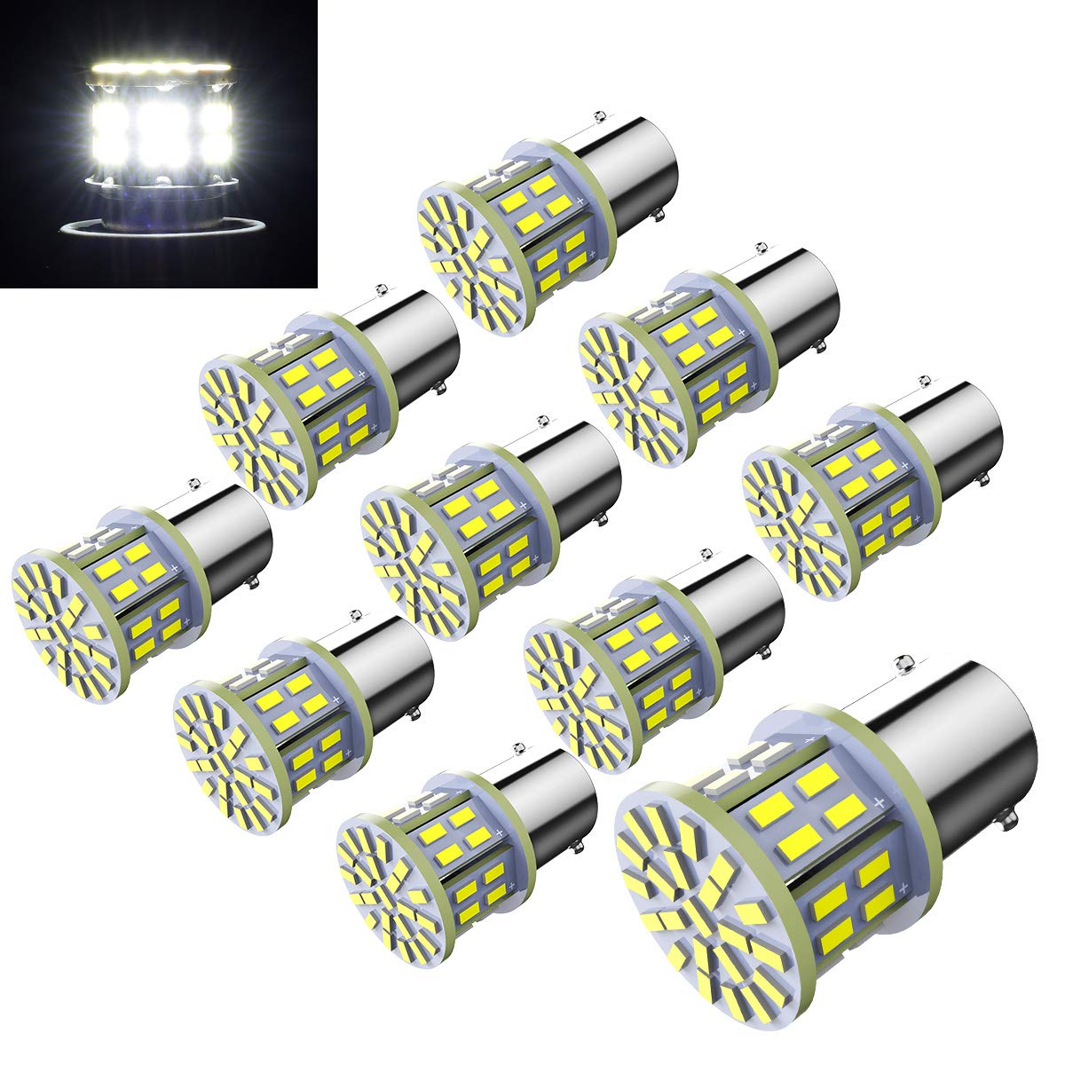 Efoxcity 12V 1156 LED Bulbs - 10 Pack, 50-SMD White, Ideal for Car Interior & RV Lighting