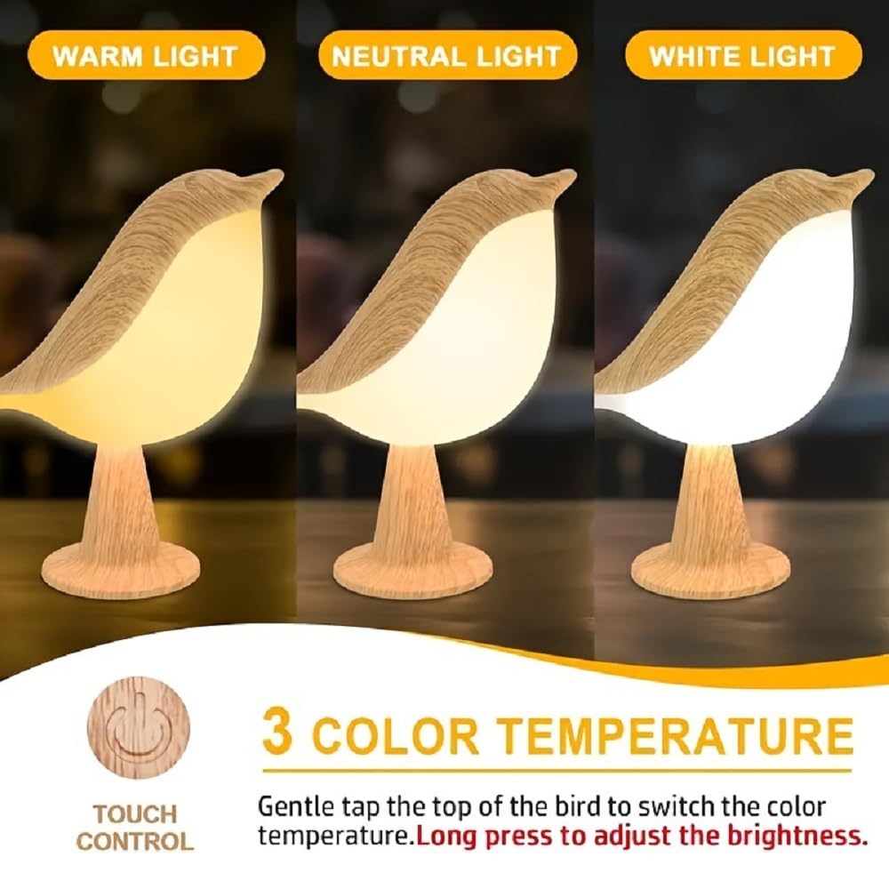 Ifthfour Bird Cordless Table Lamp, Small Cordless Bedside Lamp With 3 Color Temperature, Touch Sensor & Rechargeable Battery - N