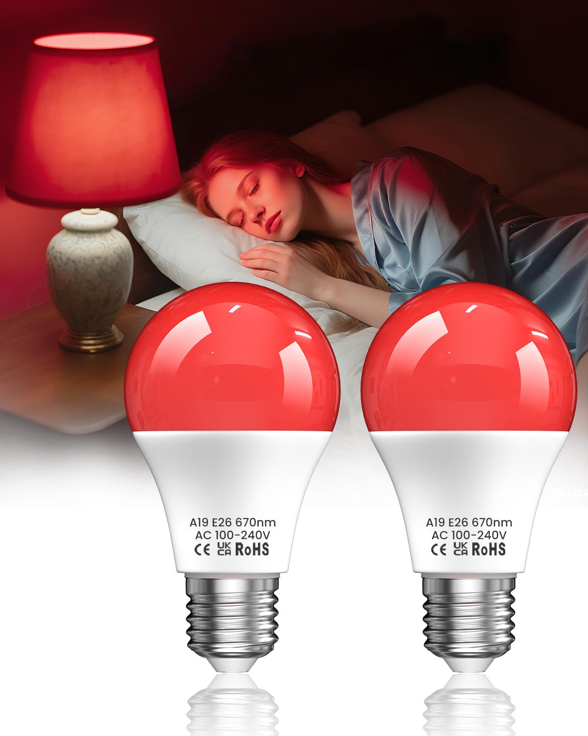 Lustaled 7W 670nm Red Light Bulb for Sleep, 100% Blue Light Blocking Red Night Light Bulbs for Melatonin Promote, A19 E26 50W Eq