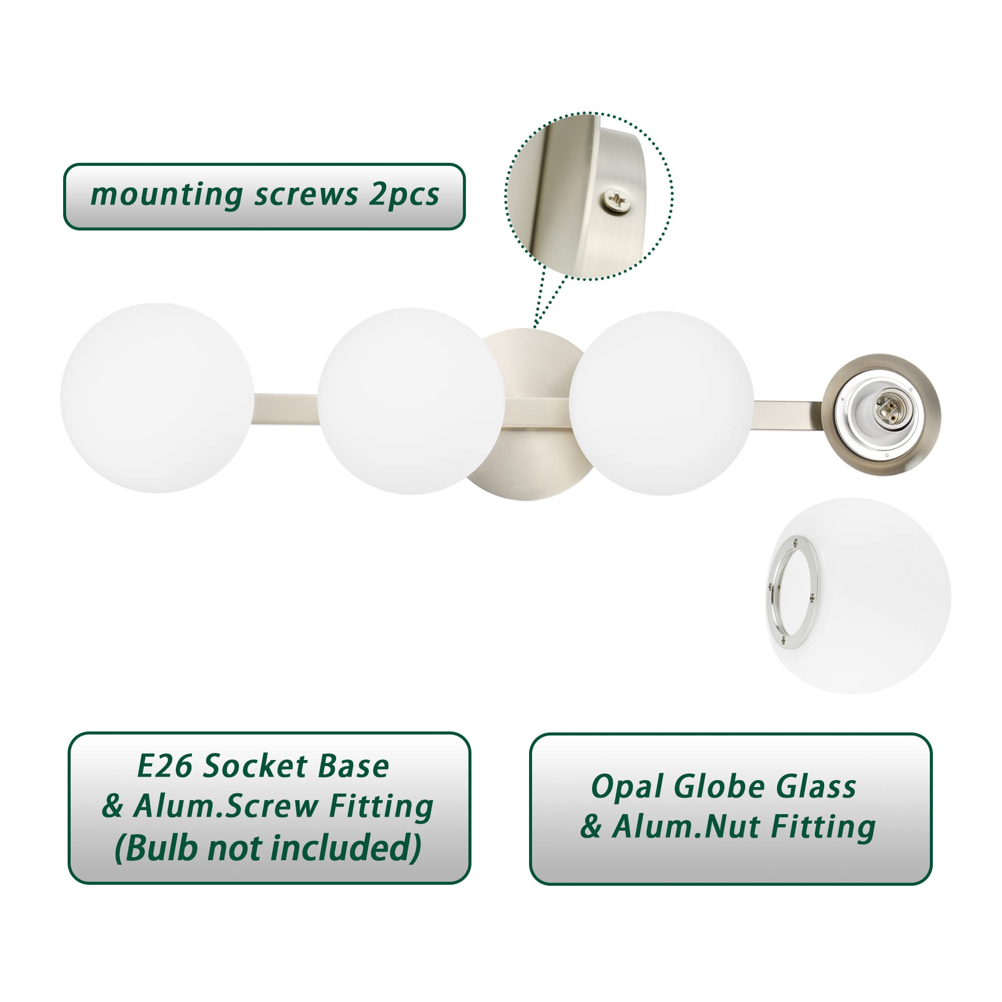 Bathroom Vanity Light Fixtures, Modern 4 Lights Globe Wall Sconce Lighting Brushed Nickel, Porch Wall Mount Light Fixture For Ba