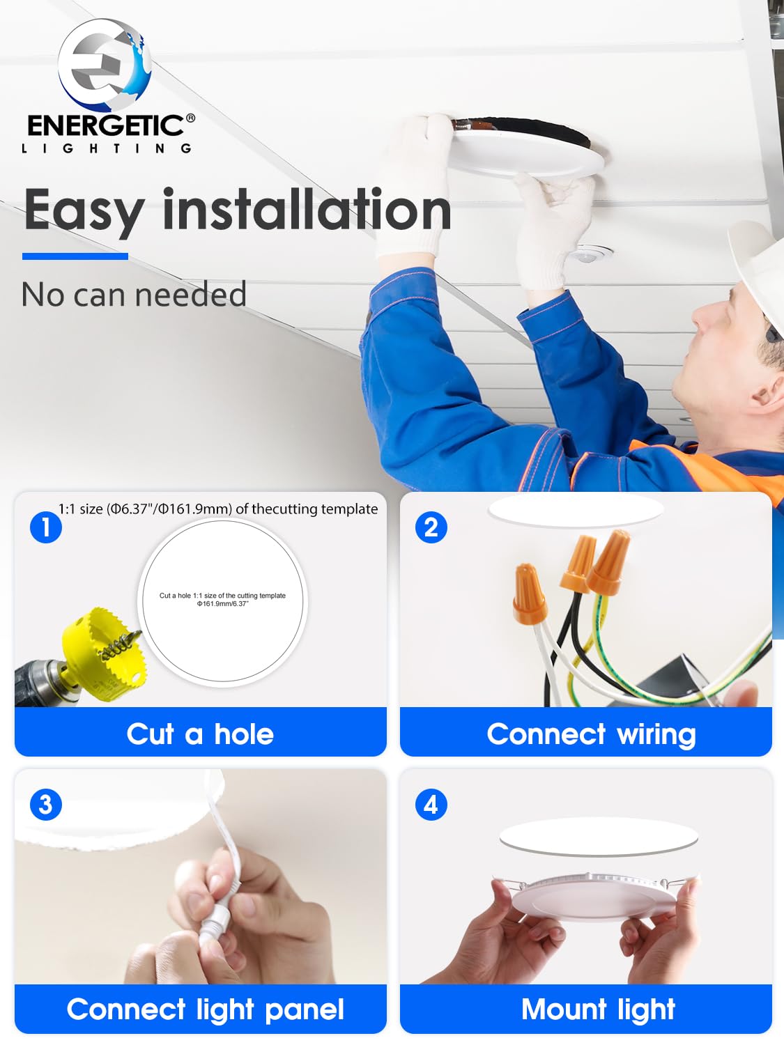 E Energetic Lighting 12 Pack 6 Inch Ultra-Thin Led Recessed Ceiling Light With Junction Box, Daylight 5000K, 1050Lm Brightness,