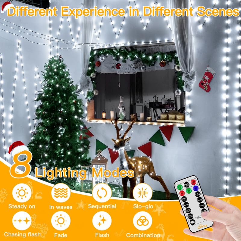 Ollny 1000 Led Christmas Lights, 330 Ft, Ip67 Waterproof, Remote, 8 Modes, Cool White Indoor/Outdoor Decorations, Model Hg-29V1017C