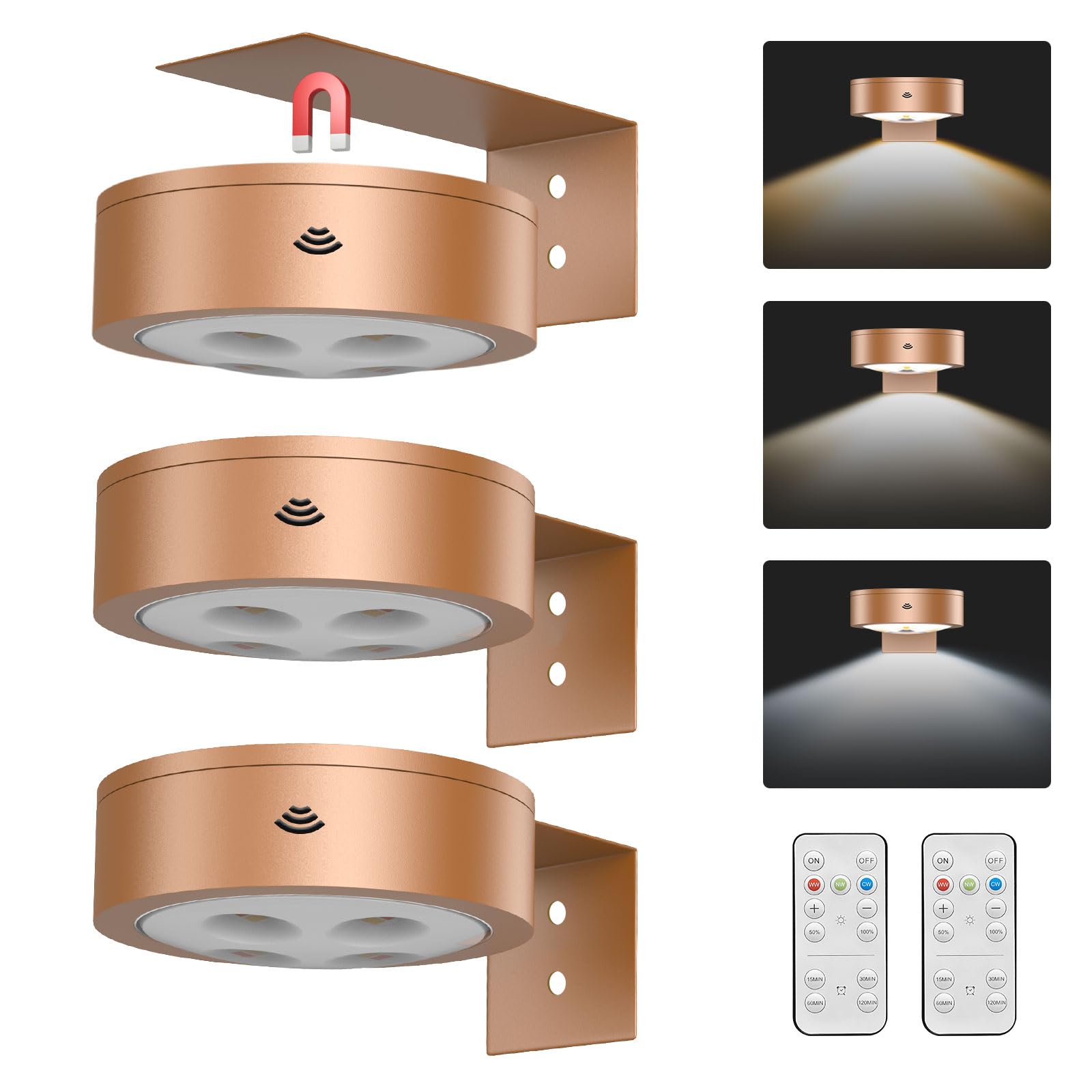 3Pack Battery Operated Picture Light Wireless Wall Sconces for Pictures Dimmable Art Display Lamp with Remote,Magnetic Painting 