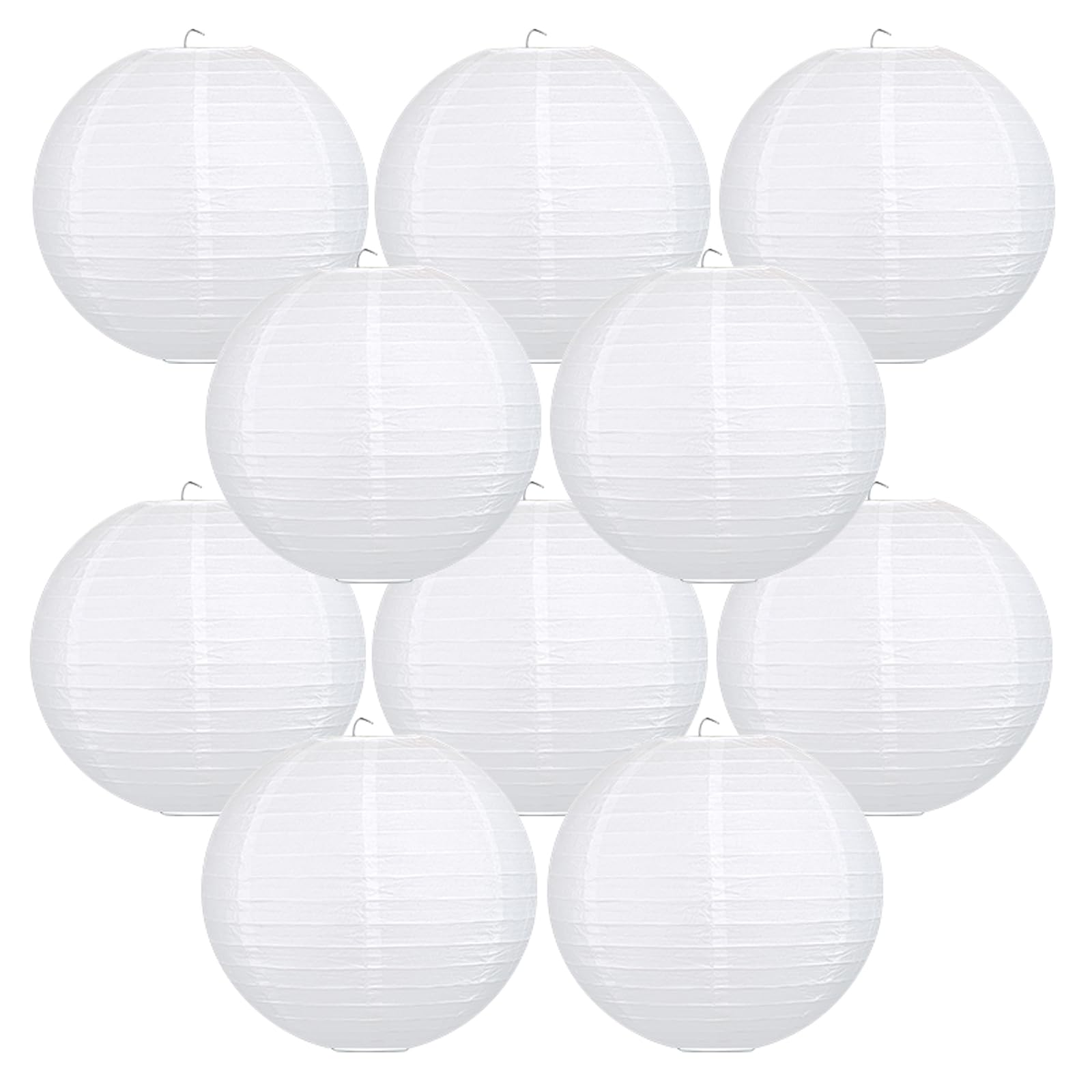 Peywot 10Pcs Round Paper Lanterns for Home Decor, Wedding, Party - 16 Inch, White, Model DL-B10-16in