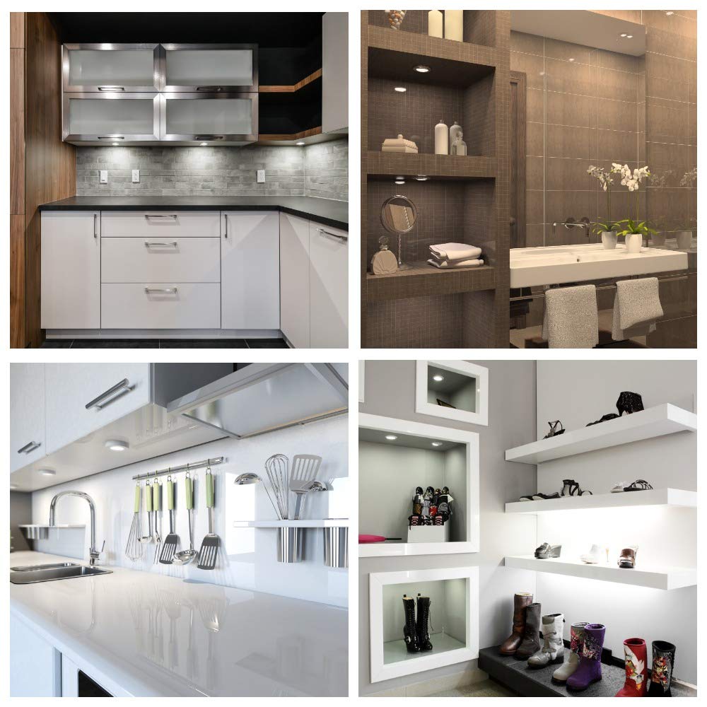 EShine Under Cabinet Puck Lights, Dimmable LED, 6 Pack, Cool White (6000K), Aluminum, Model ELP606DC