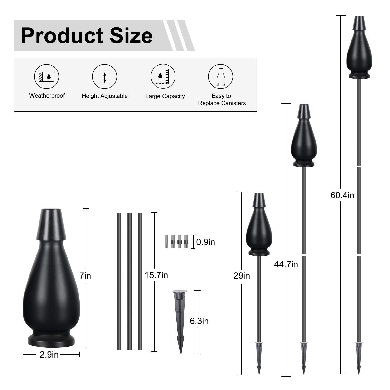 Tewei 6 Pack Metal Citronella Torches Outdoor  60 Inch Garden Torches For Outside  Upgraded Metal Torch For Yard  Black Tabletop Torch Decorative Light For Backyard Pathway Patio Party