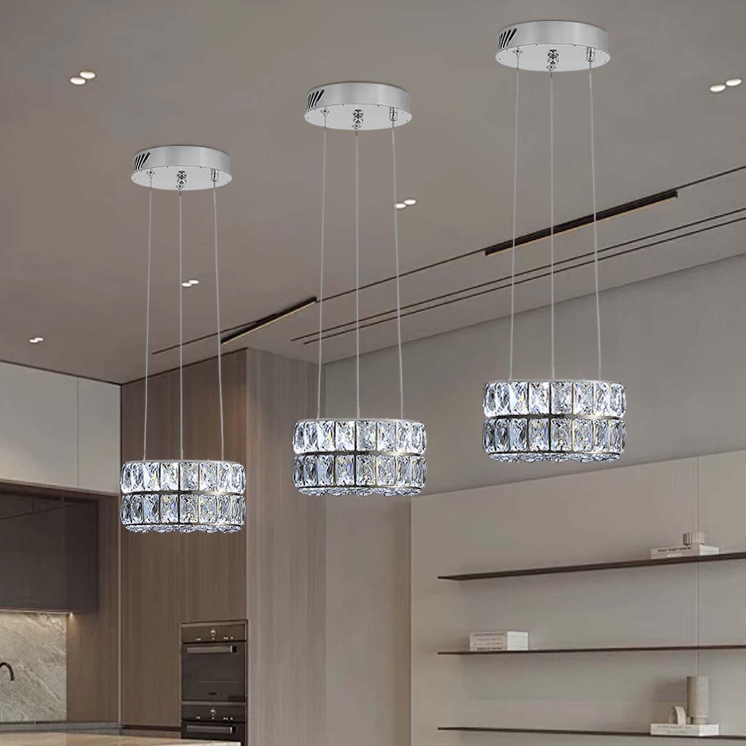 Idequy Modern Crystal Chandelier For Dining Room Luxury Silver Crystal Chandelier For Living Room Dimmable Led 11.8'' Ring Penda