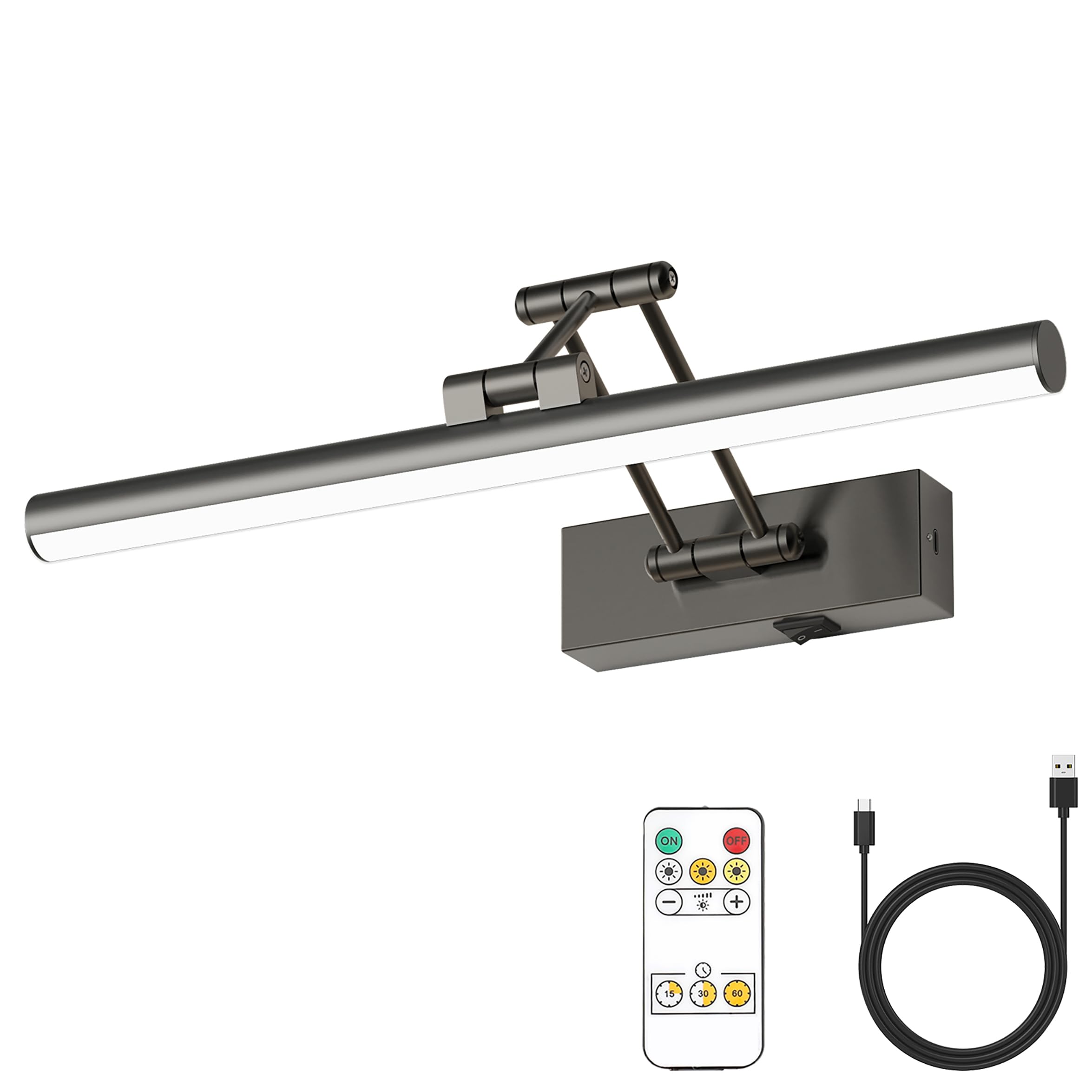 Joossnwell Battery Operated Picture Light For Paintings Wireless Art Light With Remote Gallery Light Rechargeable Dimmable And Timer Library Light Brushed Grey Picture Frame Light For Wall