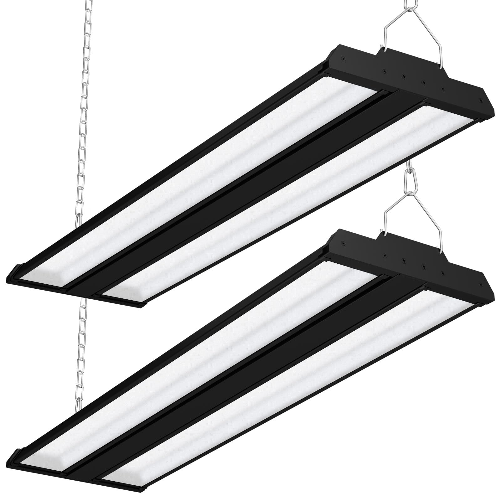 Allsmartlife LED Linear High Bay Shop Light 2-Pack, 5000K Daylight 300W 40500LM 0-10V Dimmable Adjustable Tilt Hanging LED Shop 