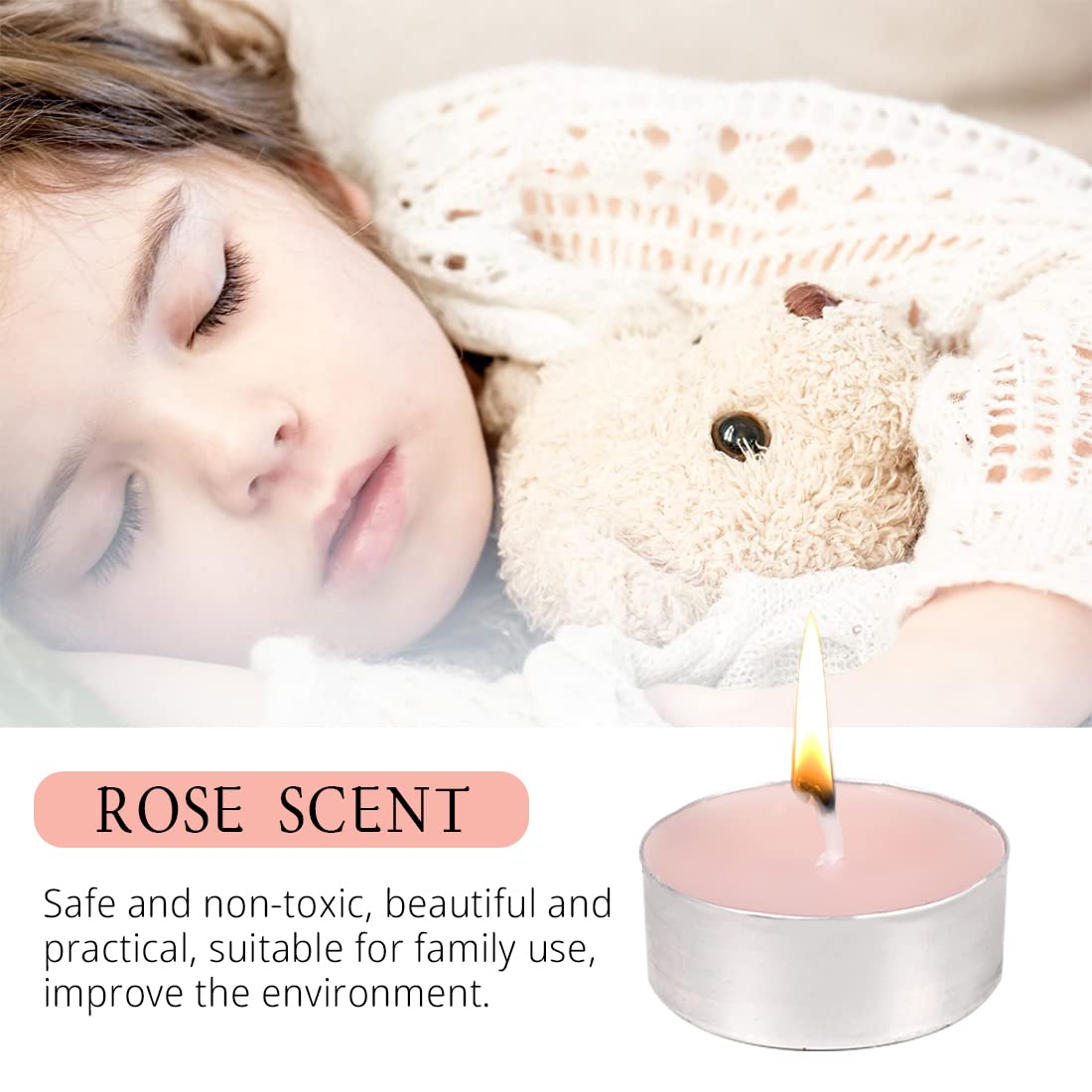 Tea Lights Candles - 12 Pack Pink Tealights Candle Scented Rose Small Candle For Home, Holiday, Wedding & Party,Dinner Table, Halloween Christmas And Holiday (Pink Rose)