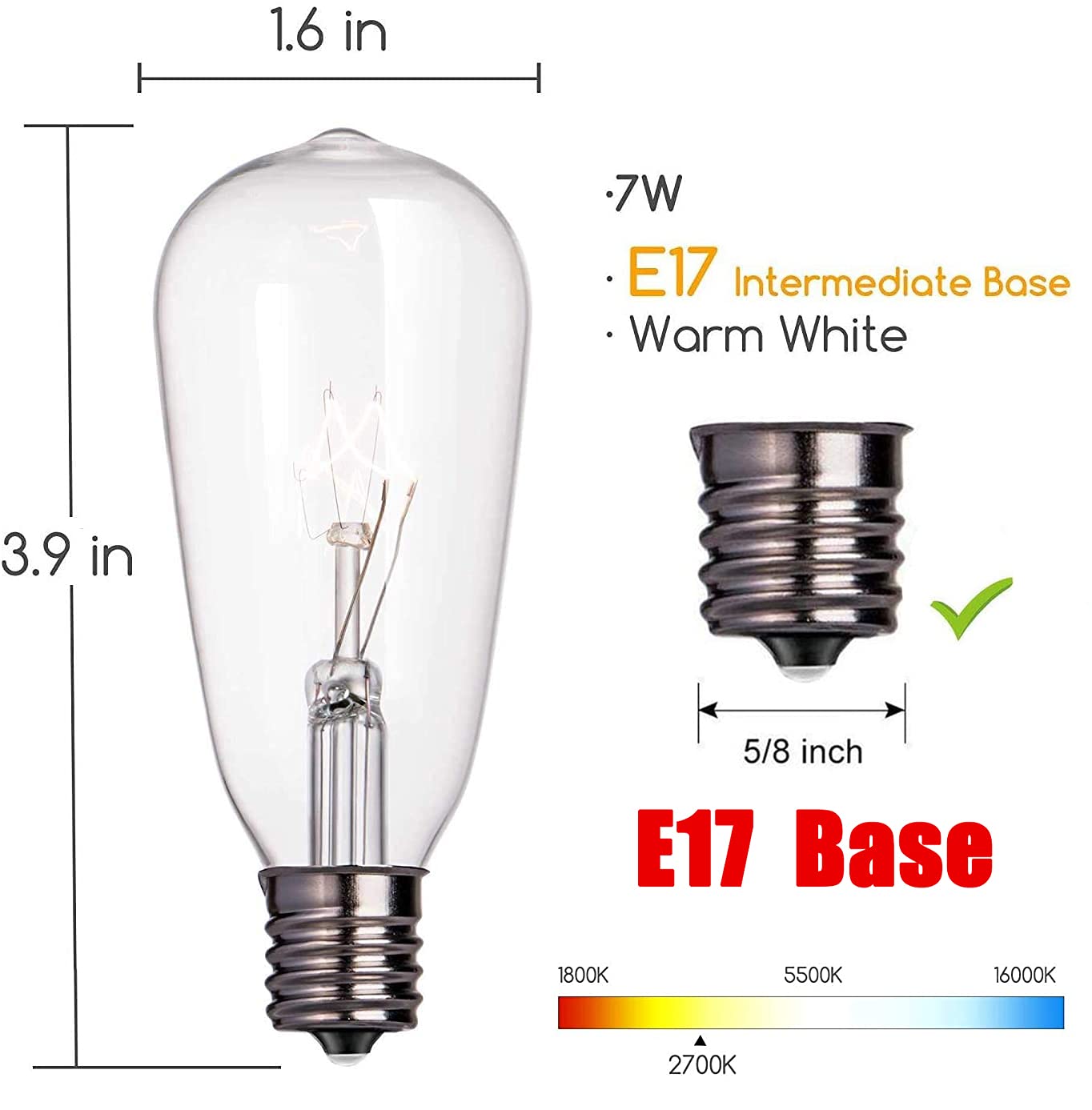 Konictom ST40 Clear Edison Light Bulbs - 10 Pack, 7W E17 Intermediate Base, Vintage Glass, Warm White for Indoor/Outdoor Decor