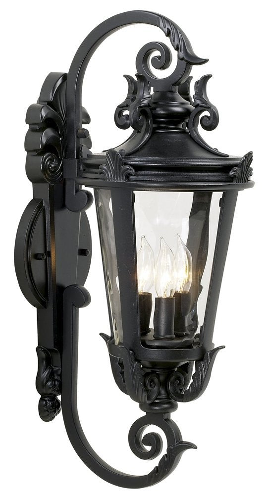 John Timberland Outdoor Wall Light Fixture, Black Metal, 21.5in High, Clear Hammered Glass, Model LP110C-7T, Mediterranean Style