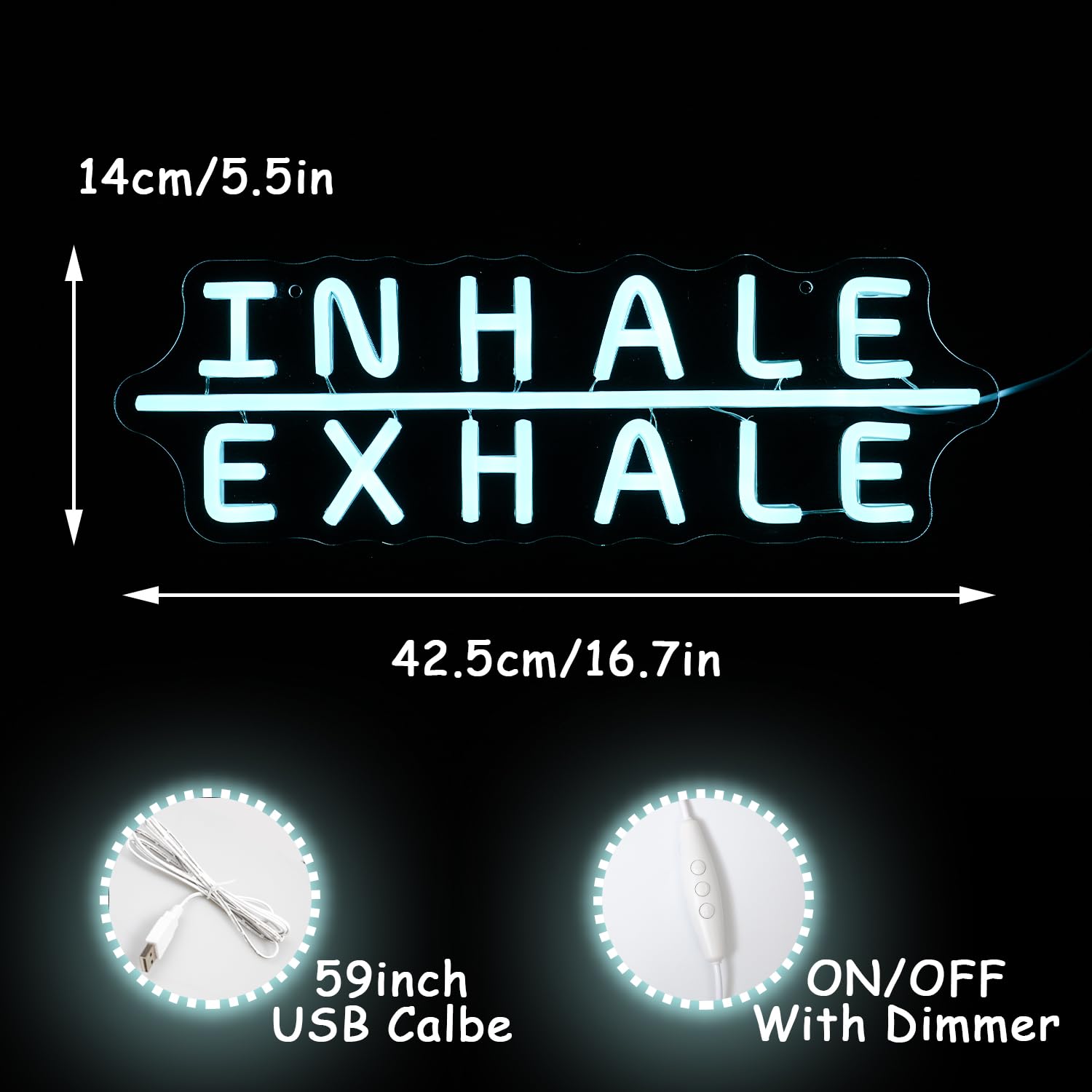 Alkkign Neon Light Sign for Wall Art Decoration, Ice Blue, Dimmable, Model NS-42, Yoga Decor