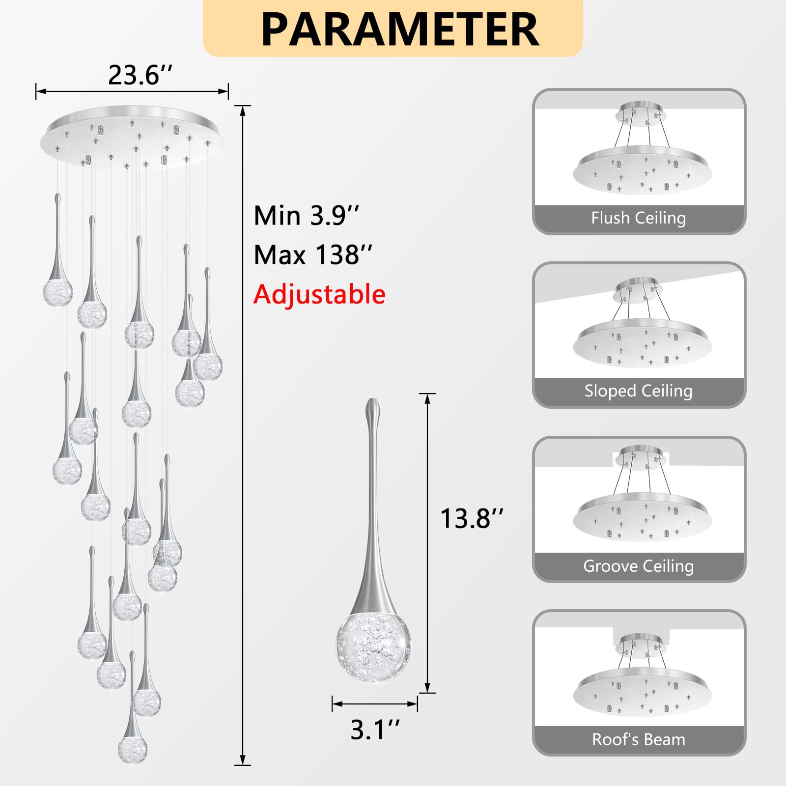 18 Light Modern Glam Crystal Chandelier For High Ceiling Led Dimmable Ceiling Pendant Light Staircase Foyer Enterway Living Room
