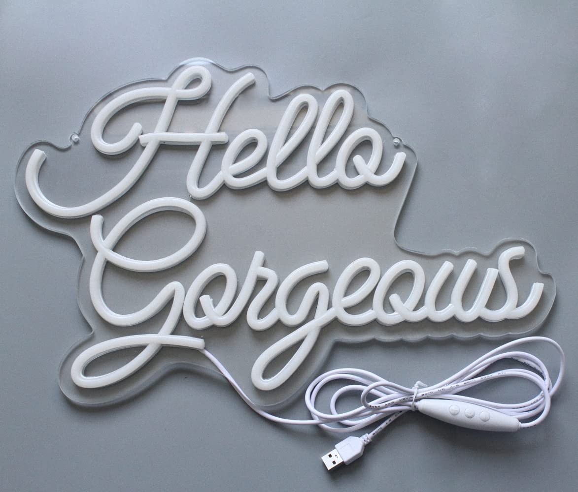 DAKABUKA Neon Sign - Hello Gorgeous LED Light, Dimmable, 16.5inx11in, Warm White, Model NL008-hello gorgeous Bwarm