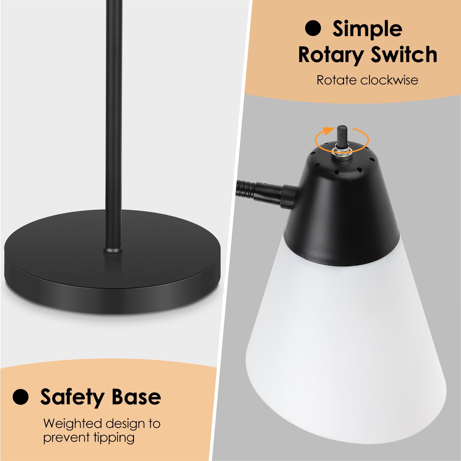 Coucrek Floor Lamp For Living Room, Adjustable Gooseneck Standing Lamp With White Plastic Shade, Black Reading Floor Lamps For D