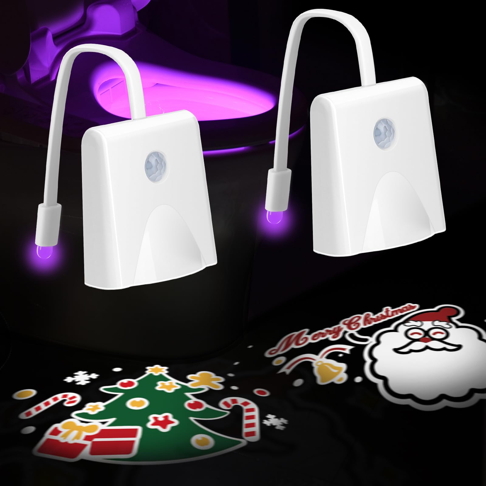 LAVAED Christmas Decorations Indoor,2Pack Toilet Night Lights 16 Color Changing,Motion Sensor Projection Rechargeable Toilet Lig