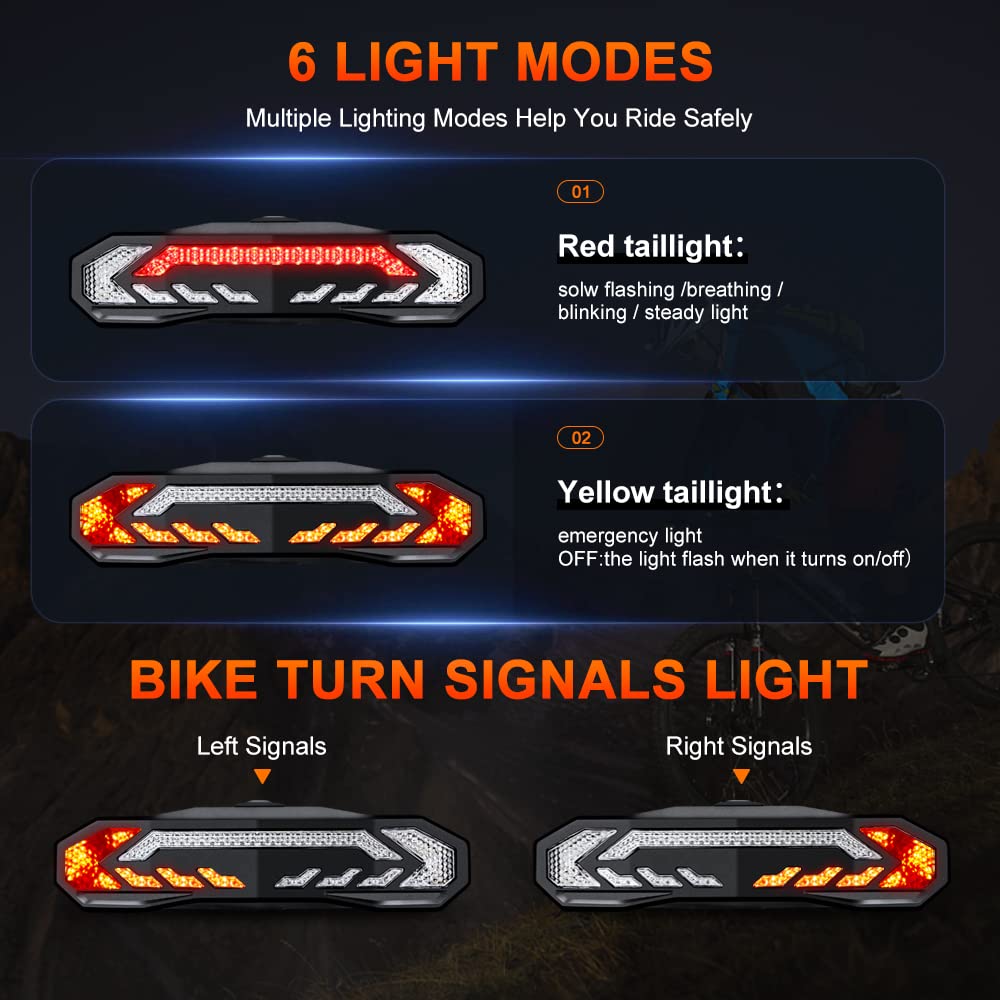 Onvian Smart Bike Tail Light with Turn Signals, USB Rechargeable, IP65 Waterproof, Model KS-SF31, Black