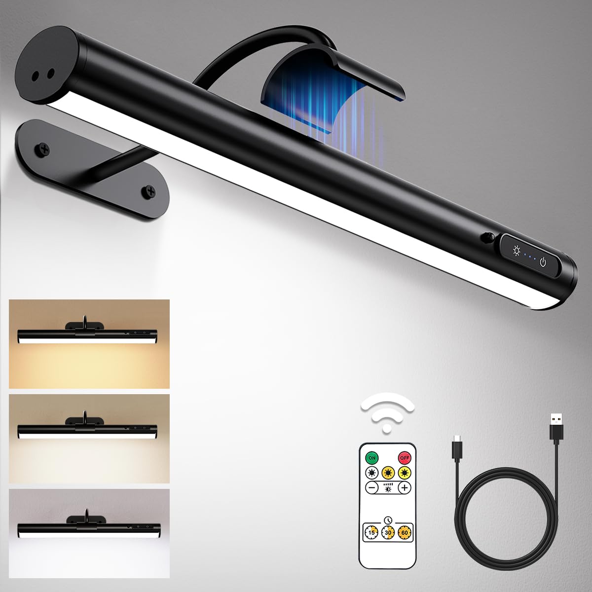Hapfish Picture Lights for Wall Battery Operated,Wireless Art Light for Paintings, Rechargeable Wall Sconce for Picture with Rem