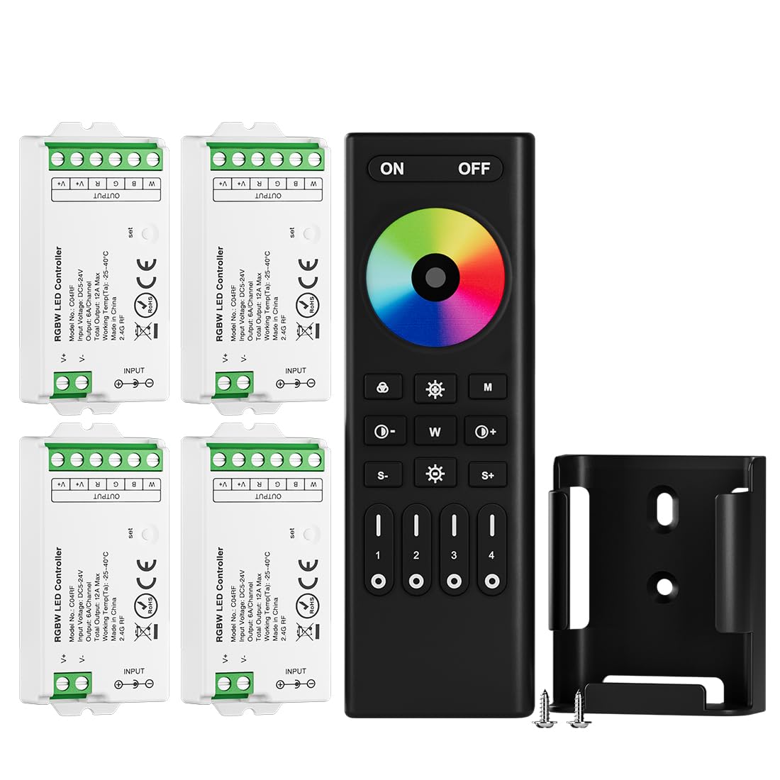 BTF-LIGHTING 2.4GHz Wireless RF Remote RC03RFB &4PCS C04RF Tuya Controller Kit 4 Zones Group Control 5050SMD FCOB COB PWM RGBW (