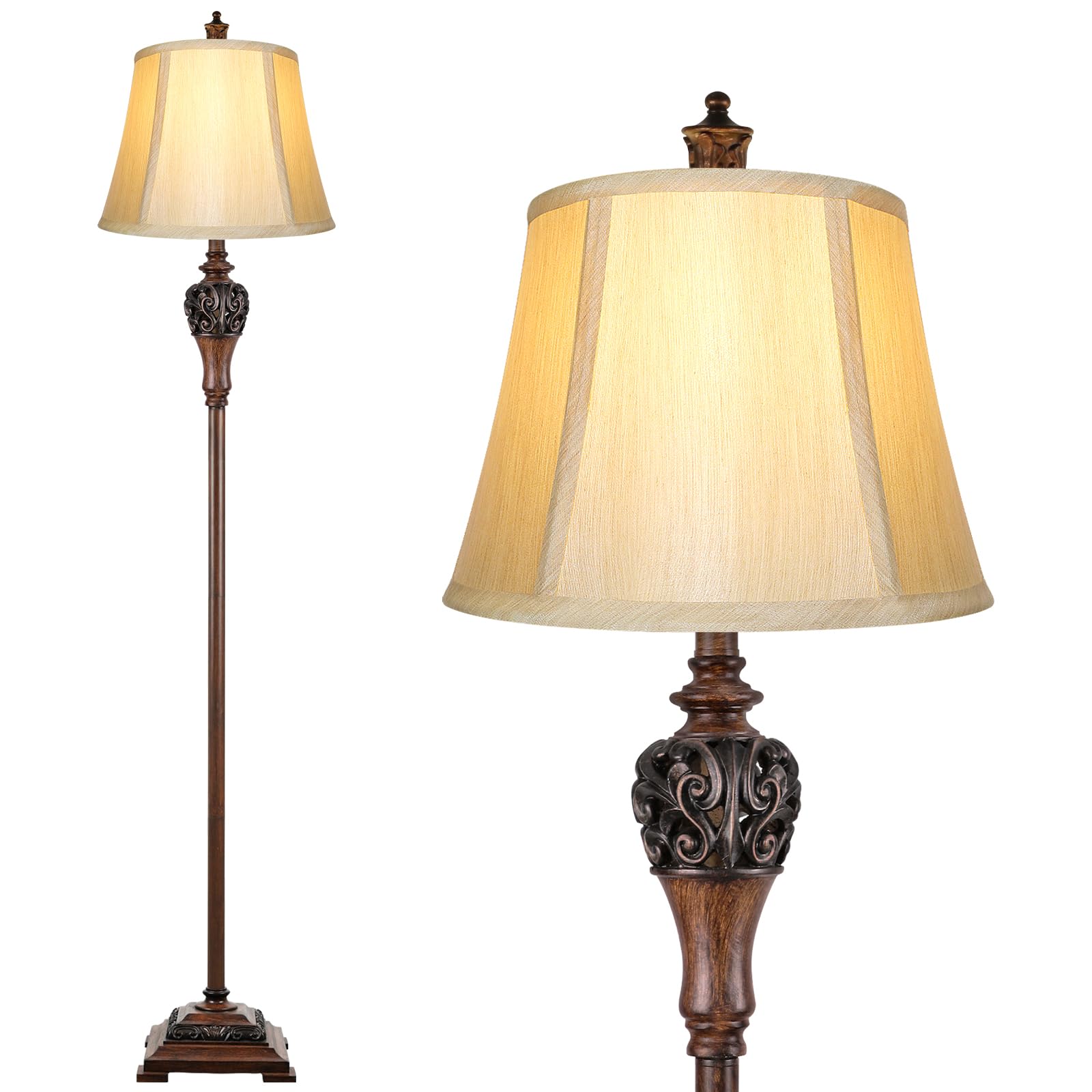 Vintage Floor Lamp for Living Room Traditional Farmhouse Tall Standing Lamp Mid-Century Antique Bedroom Pole Lamp with Bell Shap