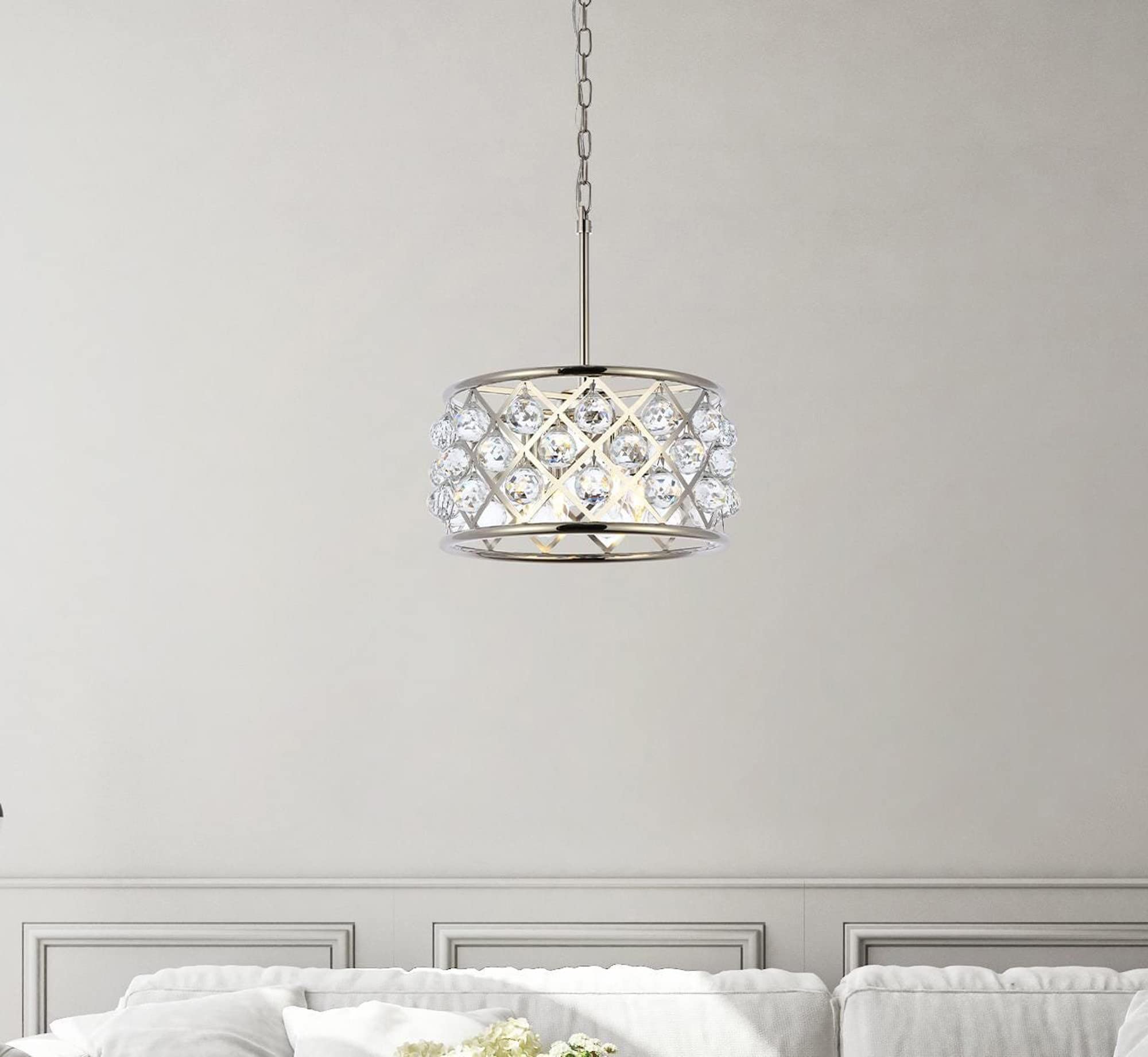 Elegant Lighting Madison Collection 4-Light Pendant Lamp, 16in Depth x 9in Height, Polished Nickel Finish, Crystal, Model 1214D16PN/RC