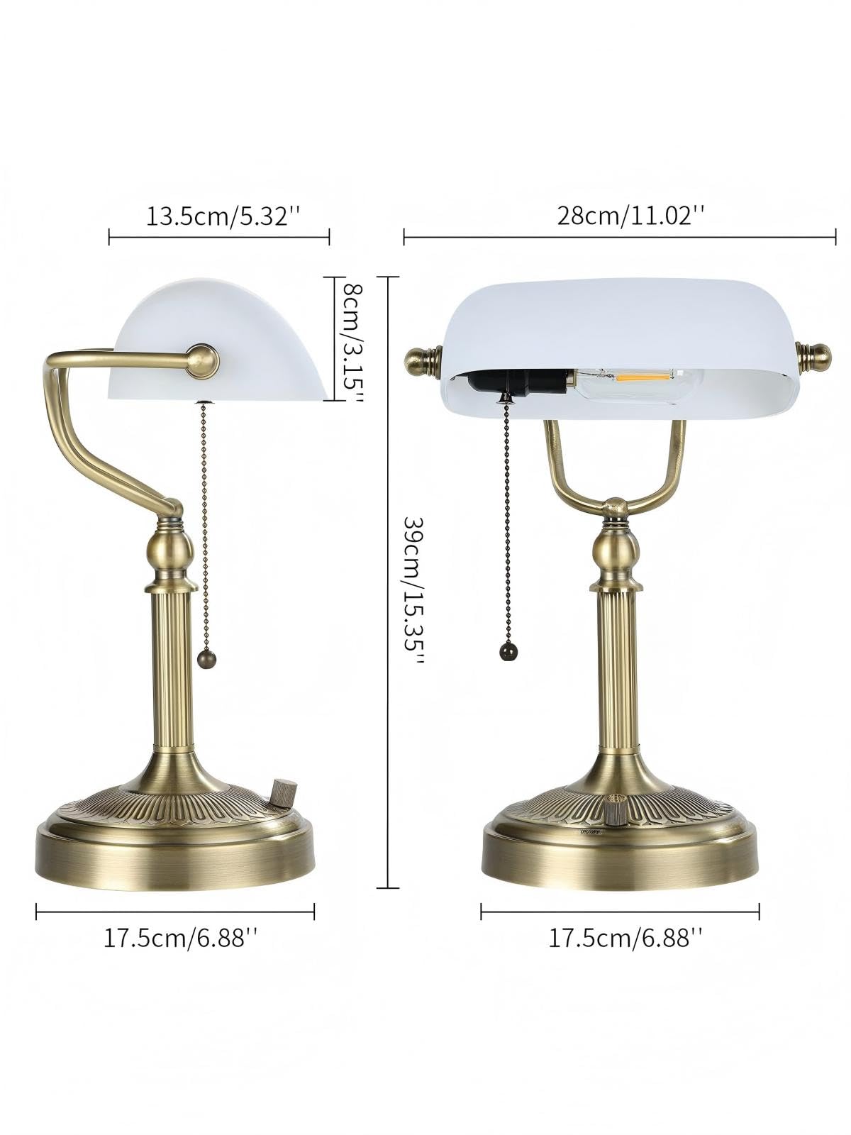 Newrays White Matted Glass Bankers Desk Lamp, Stepless Dimmable, LED Bulb Included, Model T9008