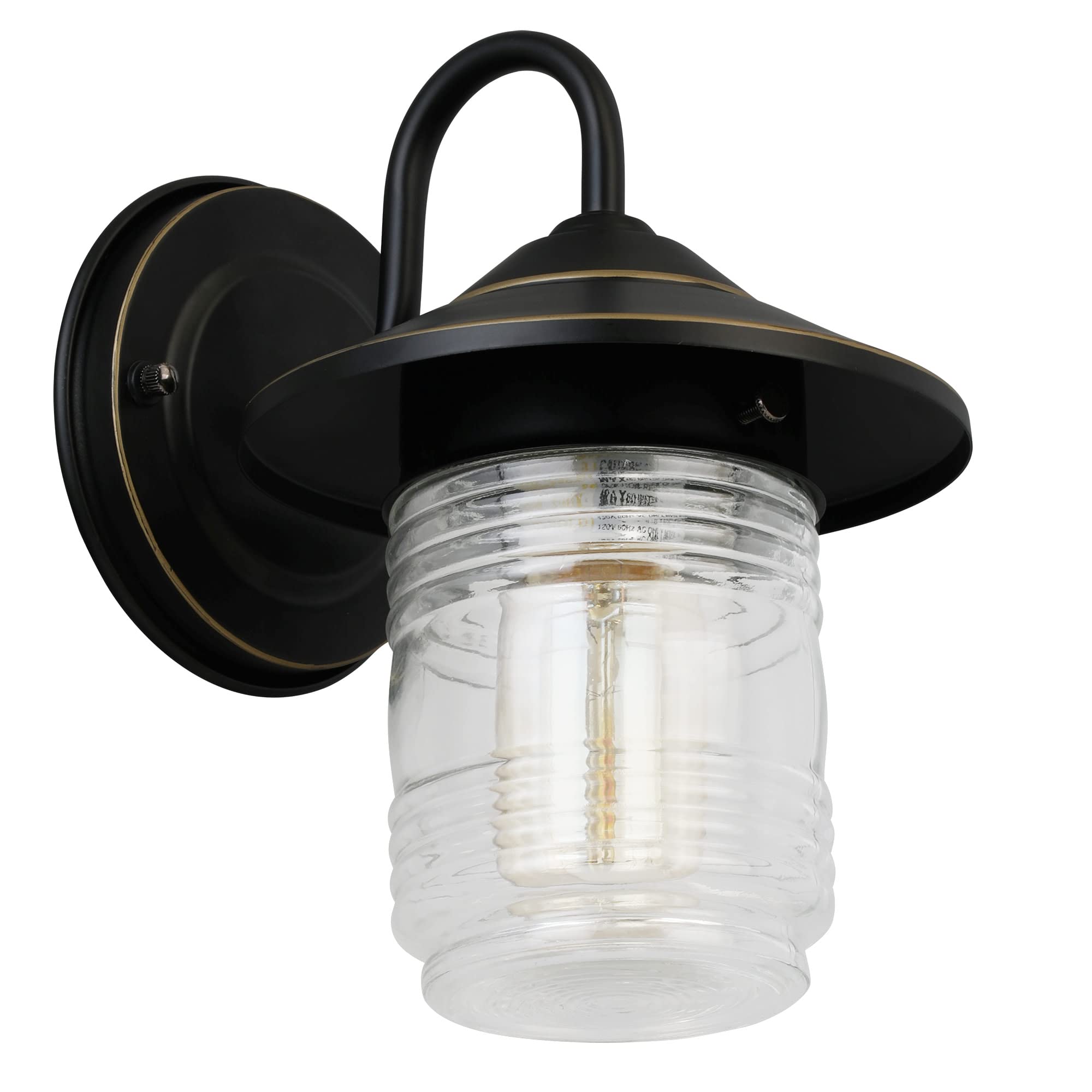 Design House 588558-Orb Classic Jerome Jelly Jar 1-Light Indoor/Outdoor Dimmable Wall Light With Clear Ribbed Glass And Shepard'