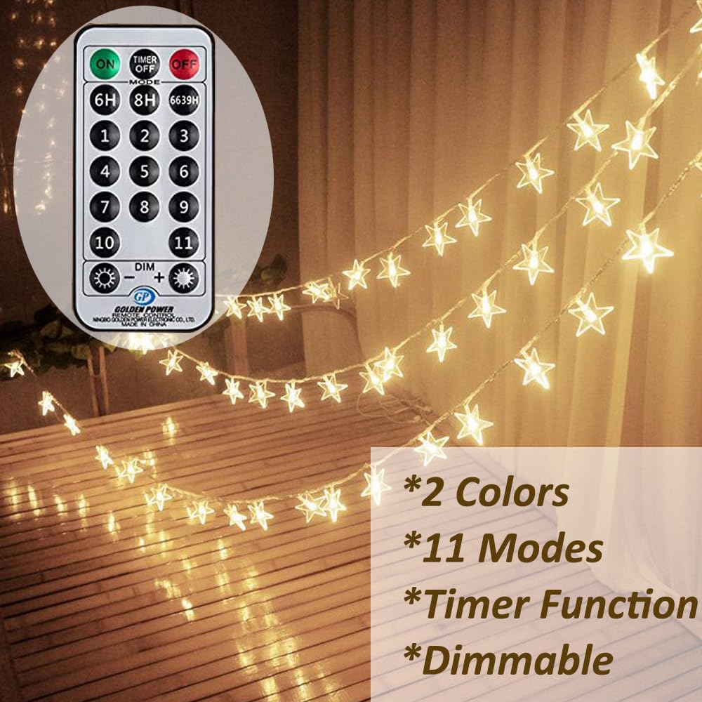 Solhice 40ft Star String Lights for Bedroom 120 LEDs, Warm White & Multicolor Color Changing Indoor Twinkle Lights with Remote,