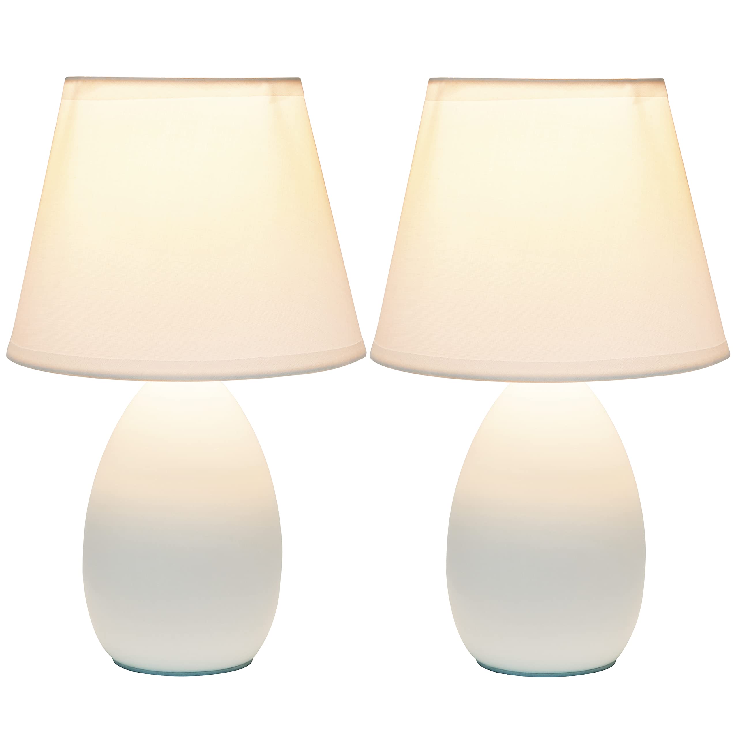 Simple Designs Lt2009-Off-2Pk Mini Egg Oval Ceramic Table Desk Lamp 2 Pack Set, Off White, 5.51 X 5.51 X 9.45
